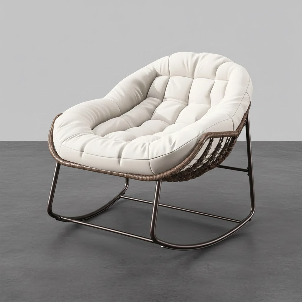 Fauteuil à bascule en rotin avec coussin
