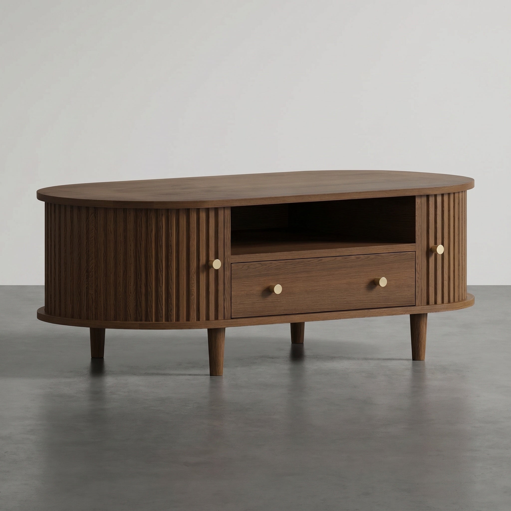 Meuble TV ovale en bois foncé