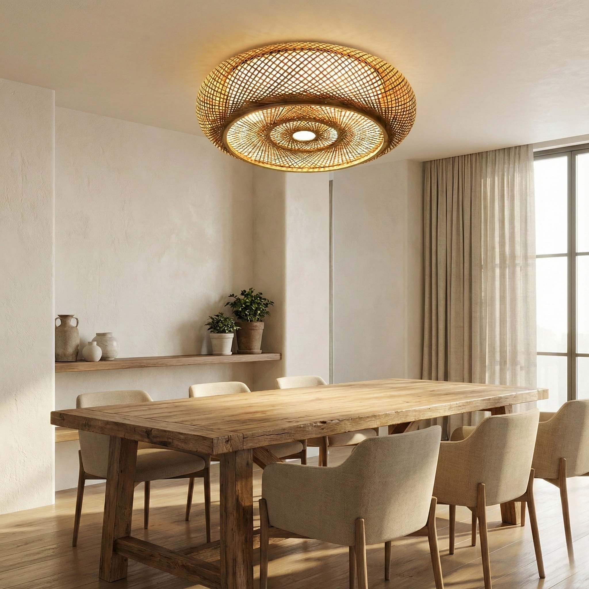 Plafonnier en rotin et bambou style bohème