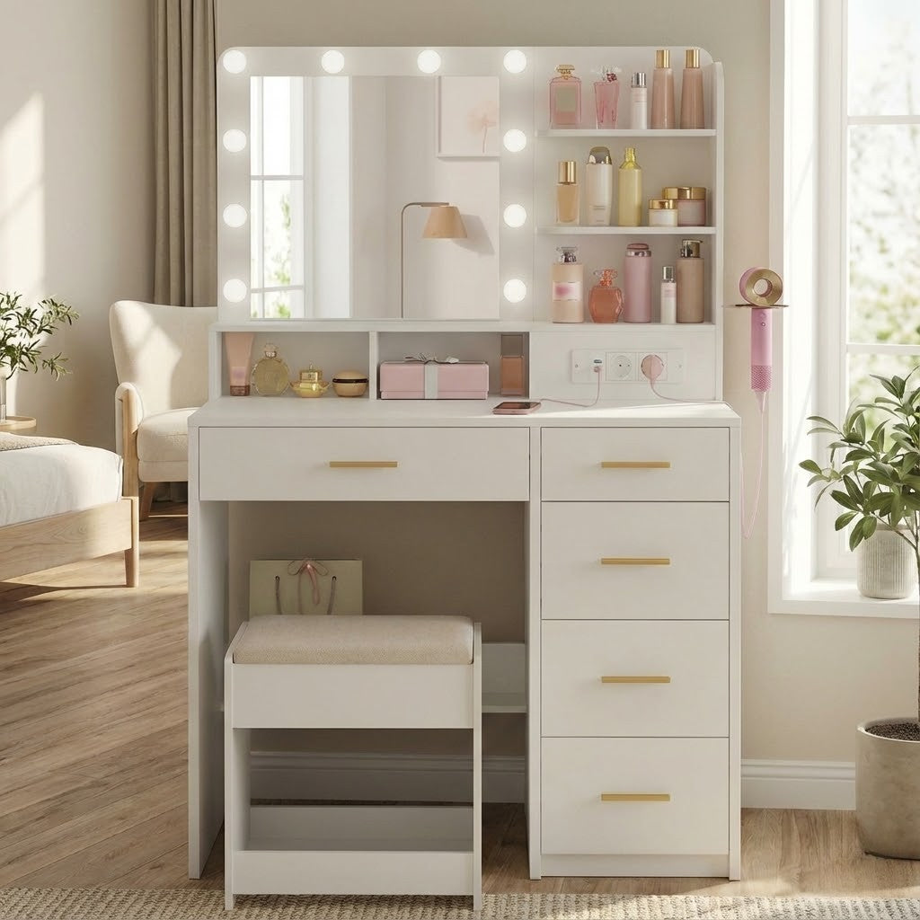 Coiffeuse complète LED avec miroir et tabouret