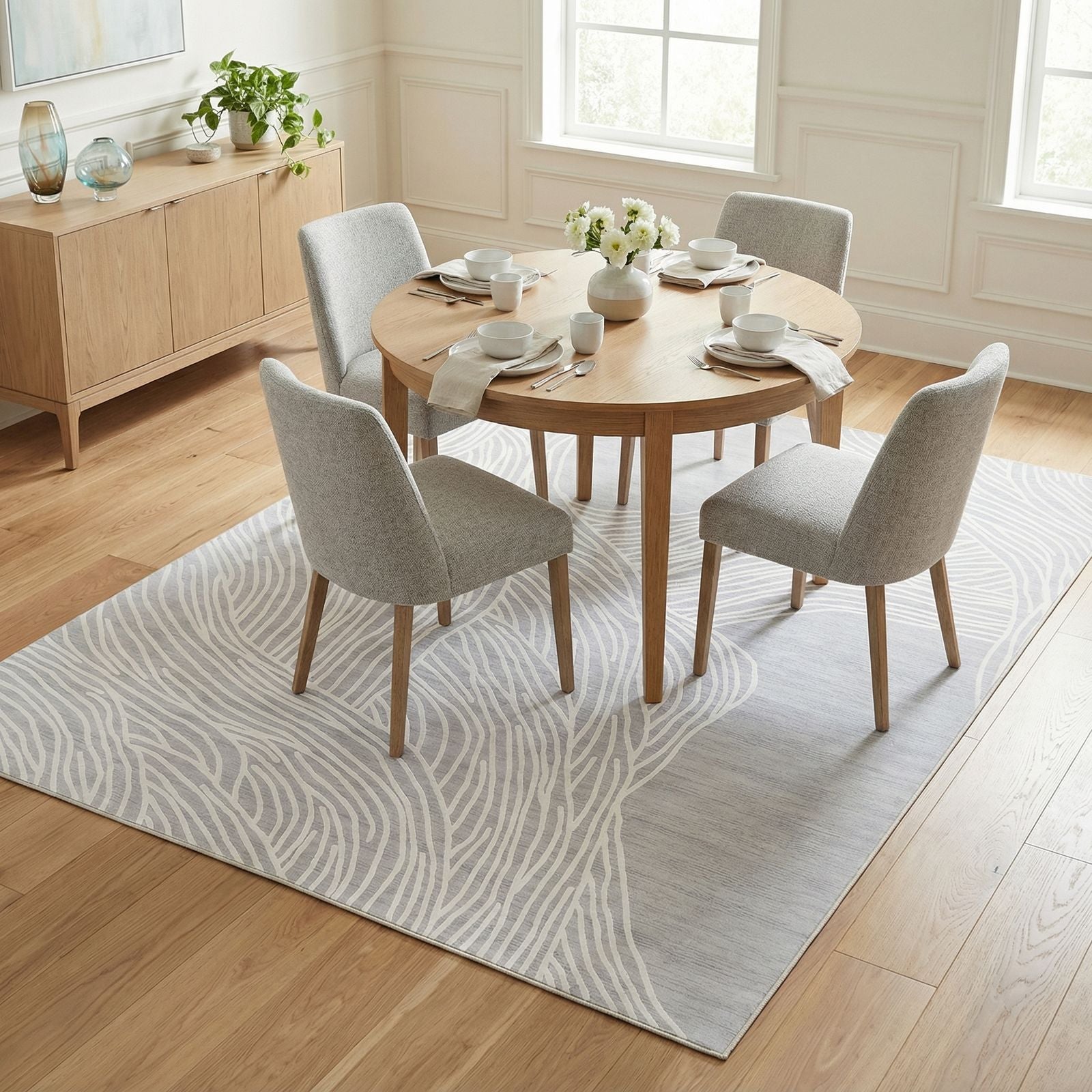 Tapis Abstrait Gris et Blanc Polyester