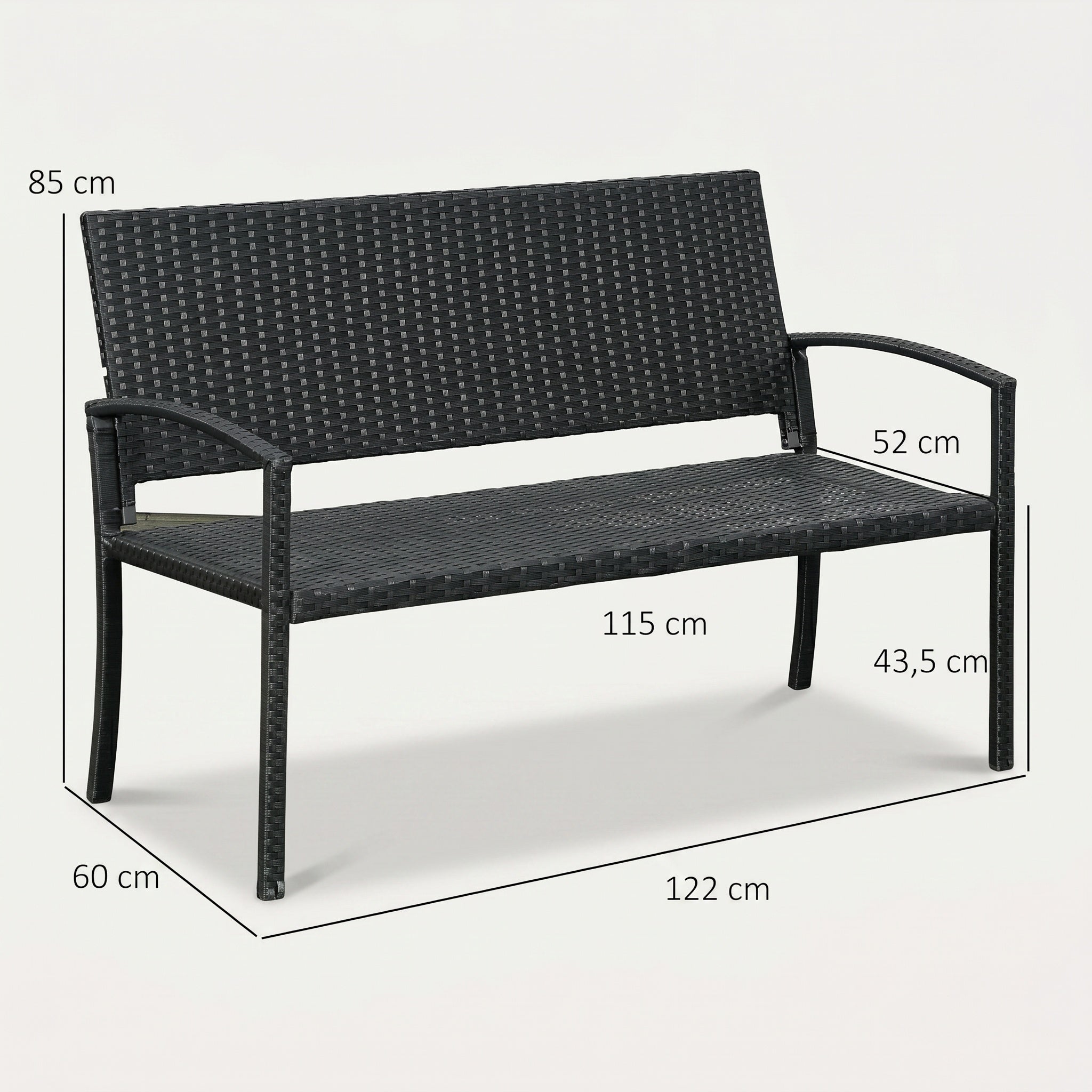 Banc de jardin en résine tressée avec assise confortable