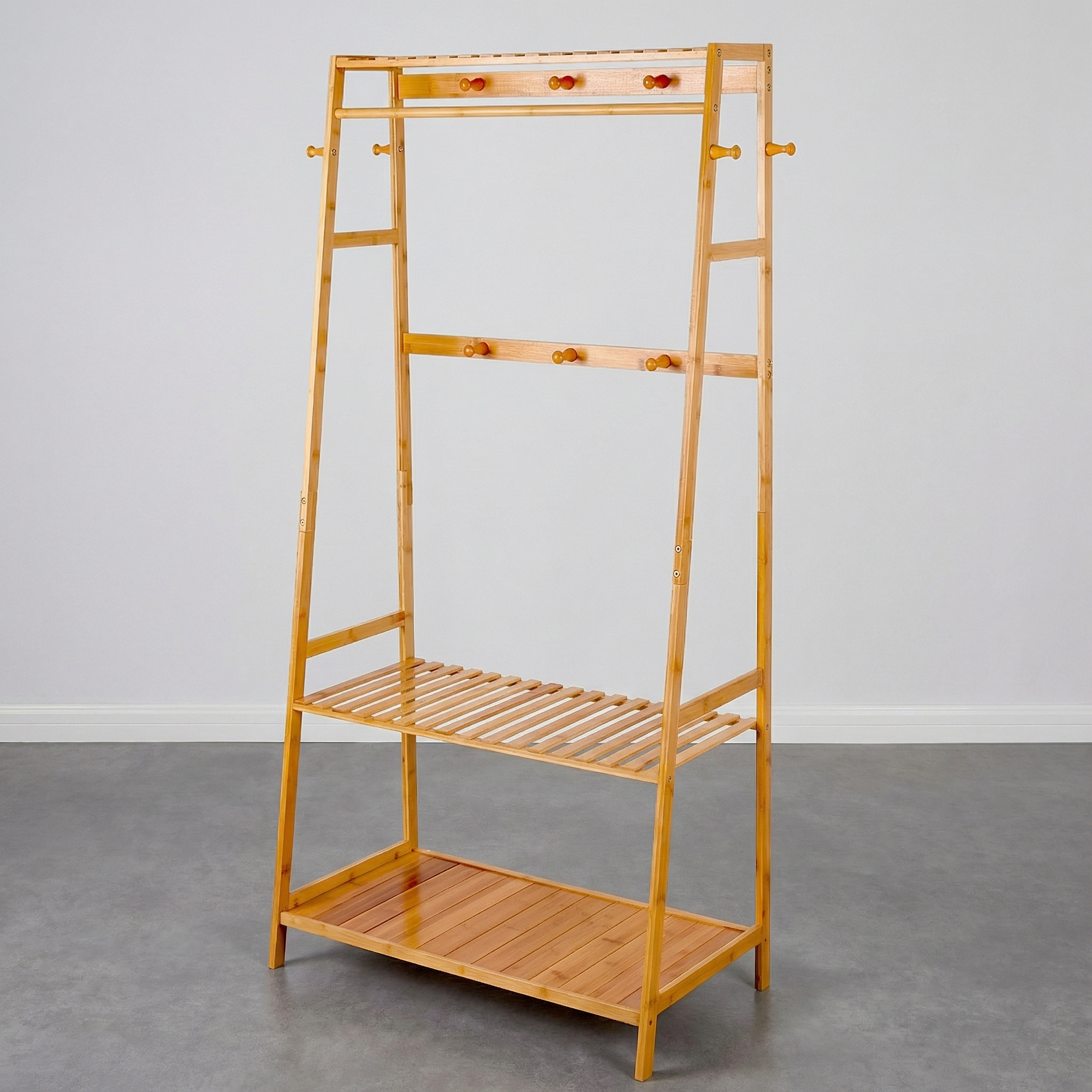 Penderie Bambou 3 Étagères 10 Crochets