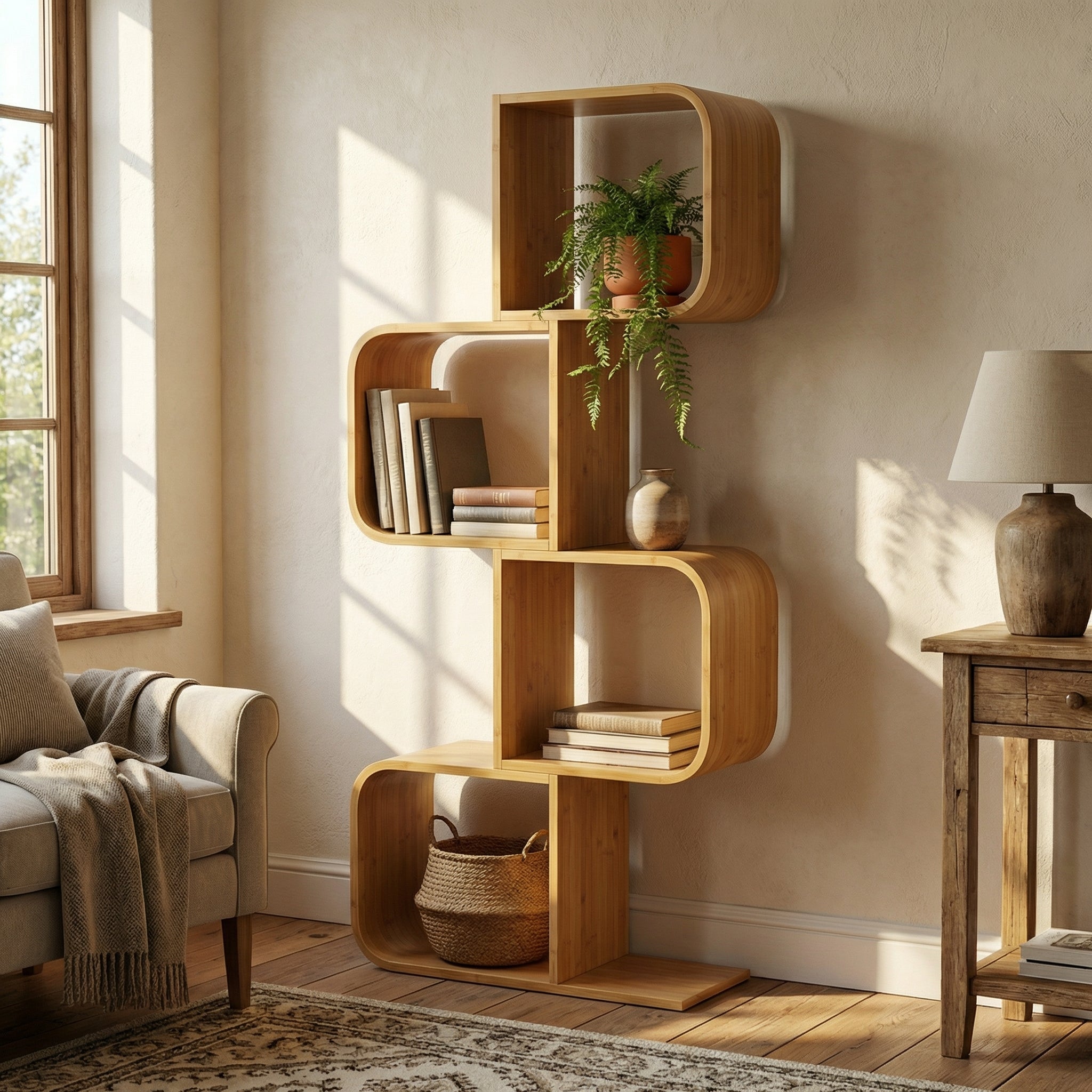 Bibliothèque Bambou 4 Étages Forme S