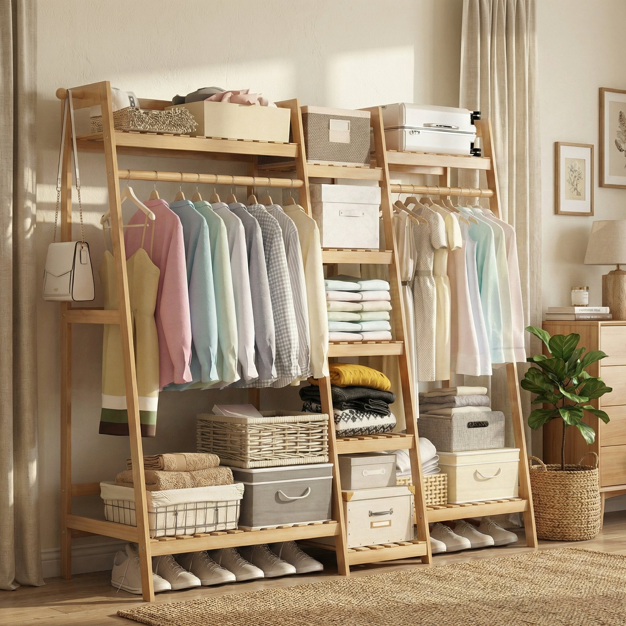 Étagère Bambou Marron avec Tringles