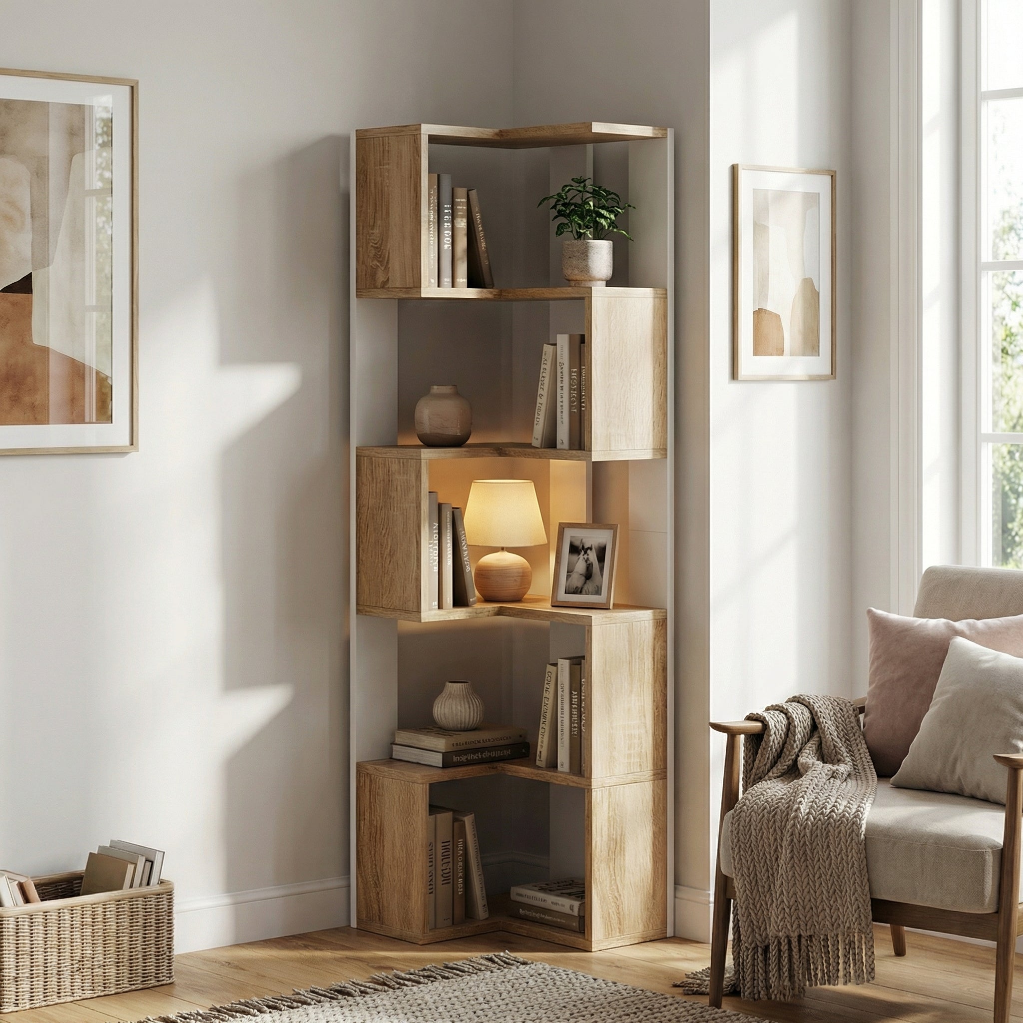 Bibliothèque d’Angle Élégante 6 Étagères