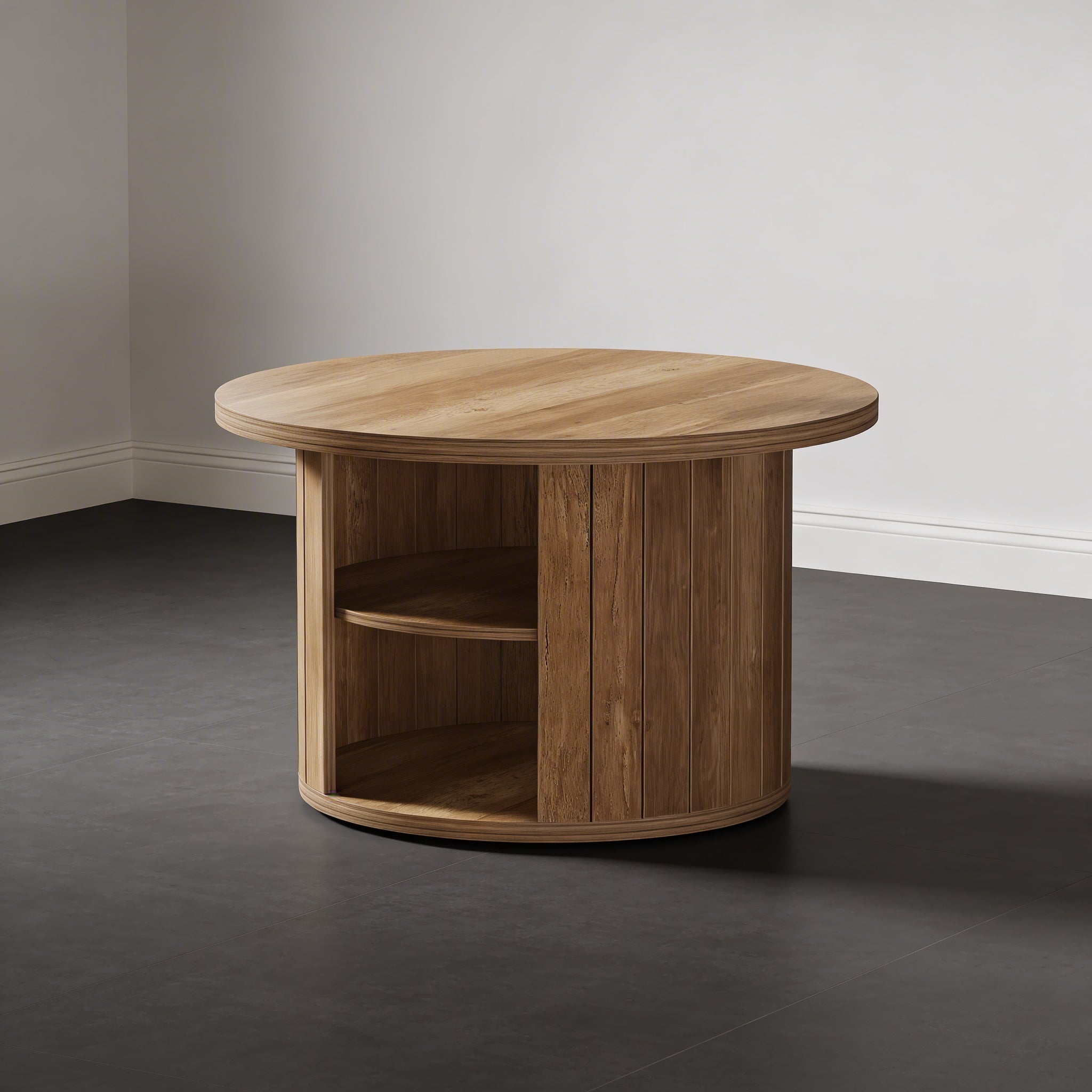 Table Basse Ronde en Bois avec Rangements Intégrés