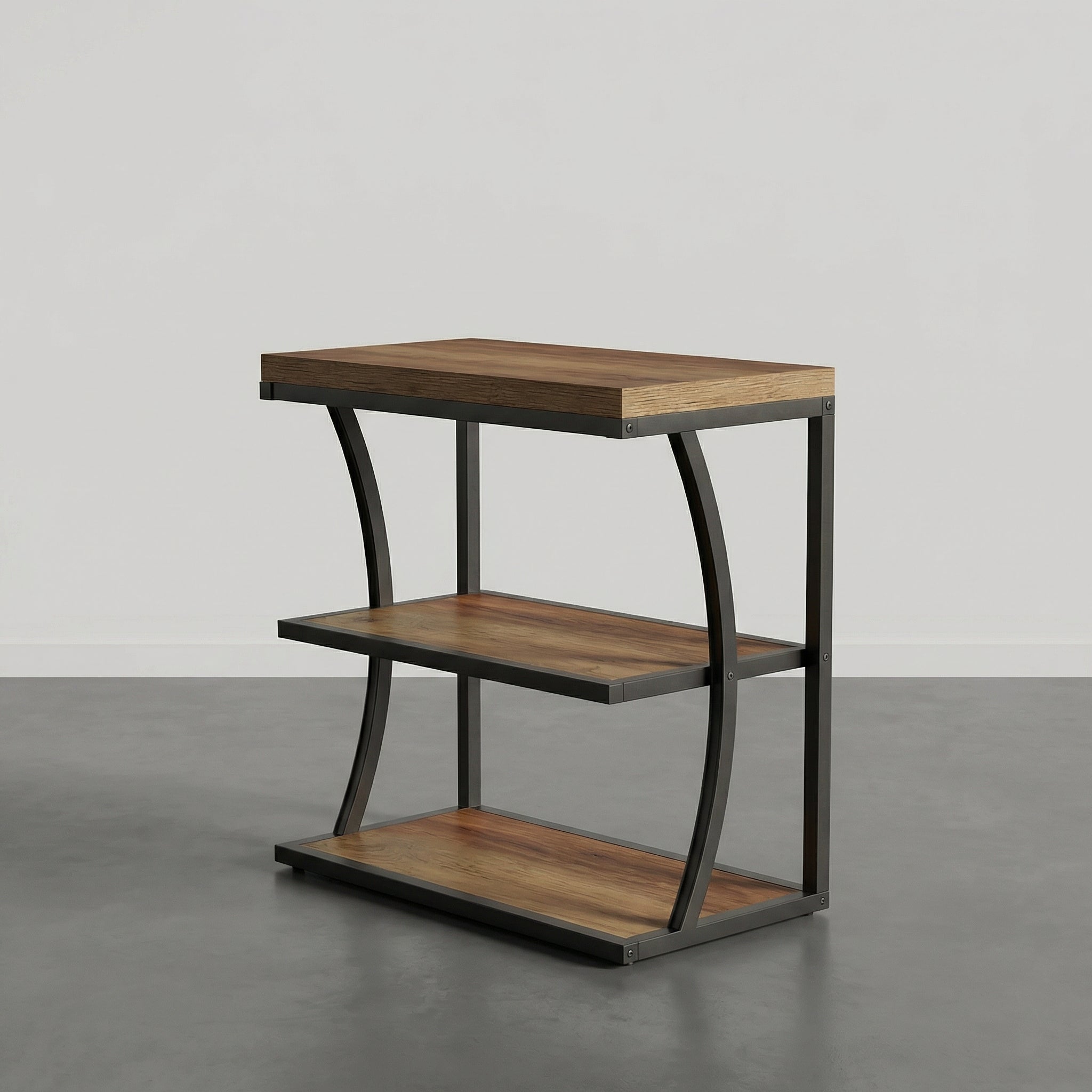 Console Étagère Industrielle en Bois et Métal Noir à 3 Niveaux