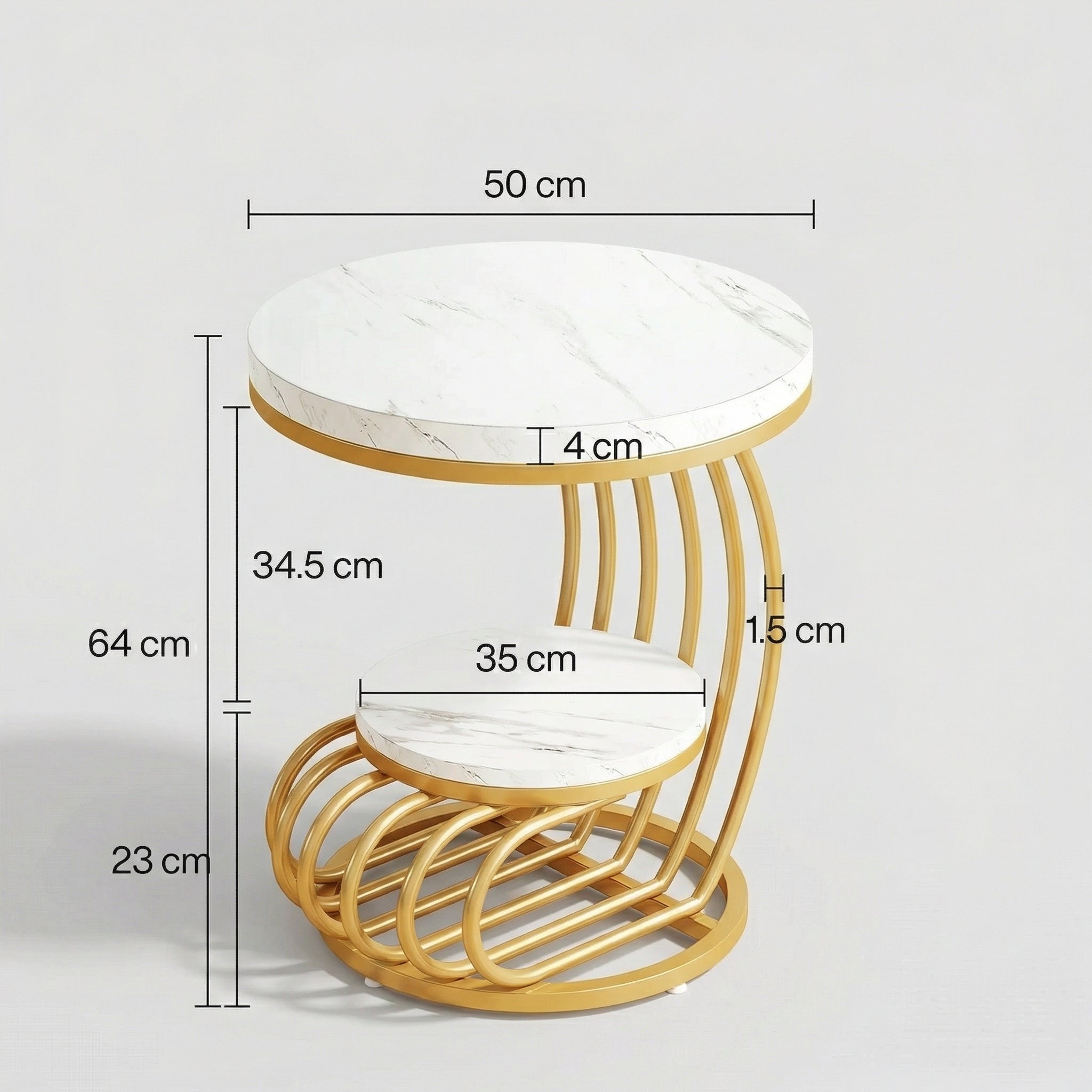 Table d’Appoint Ronde Design à Double Plateau en Bois et Métal