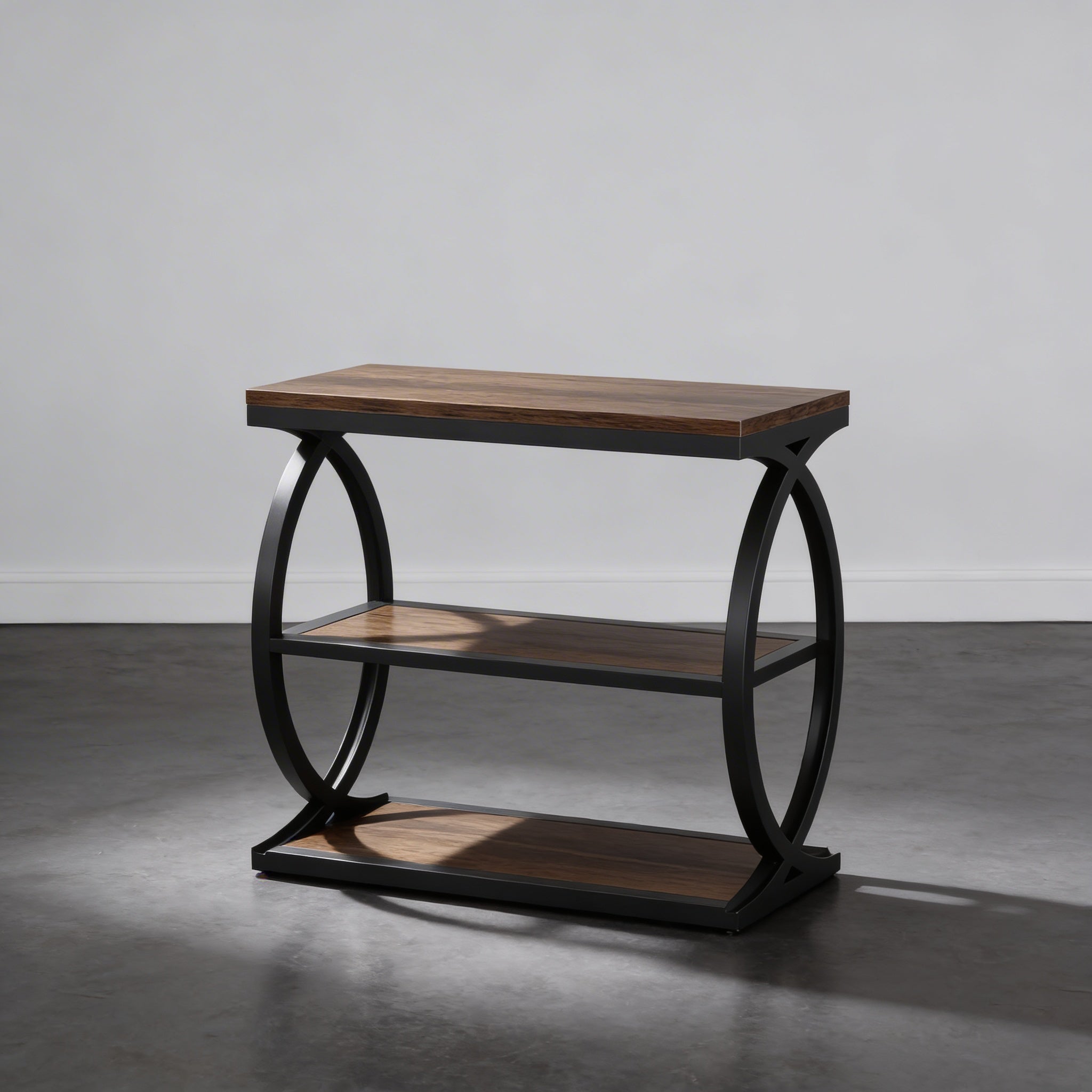 Console Étagère en Bois et Métal Noir à 3 Niveaux