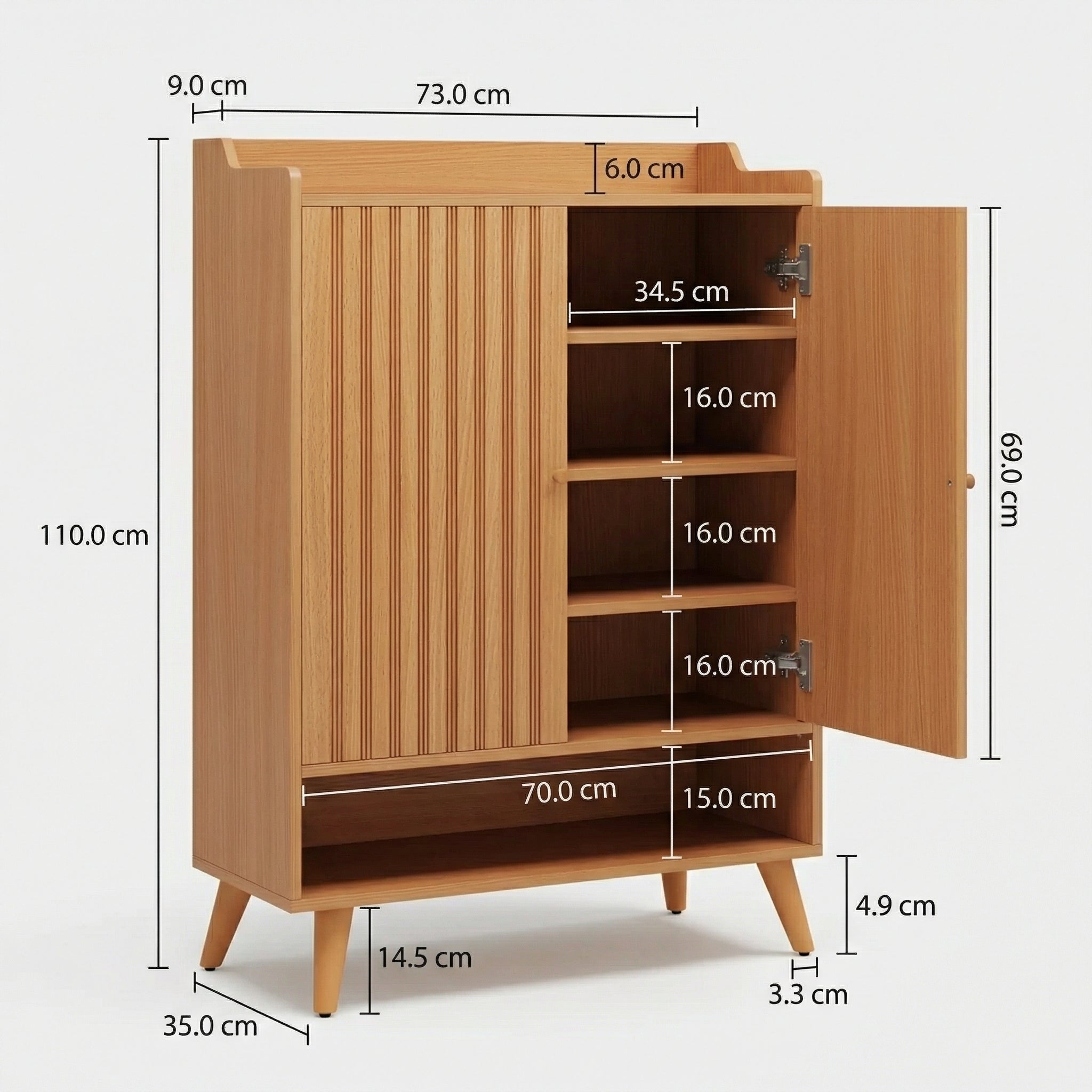Meuble de Rangement 2 Portes Rainuré avec Motif Géométrique