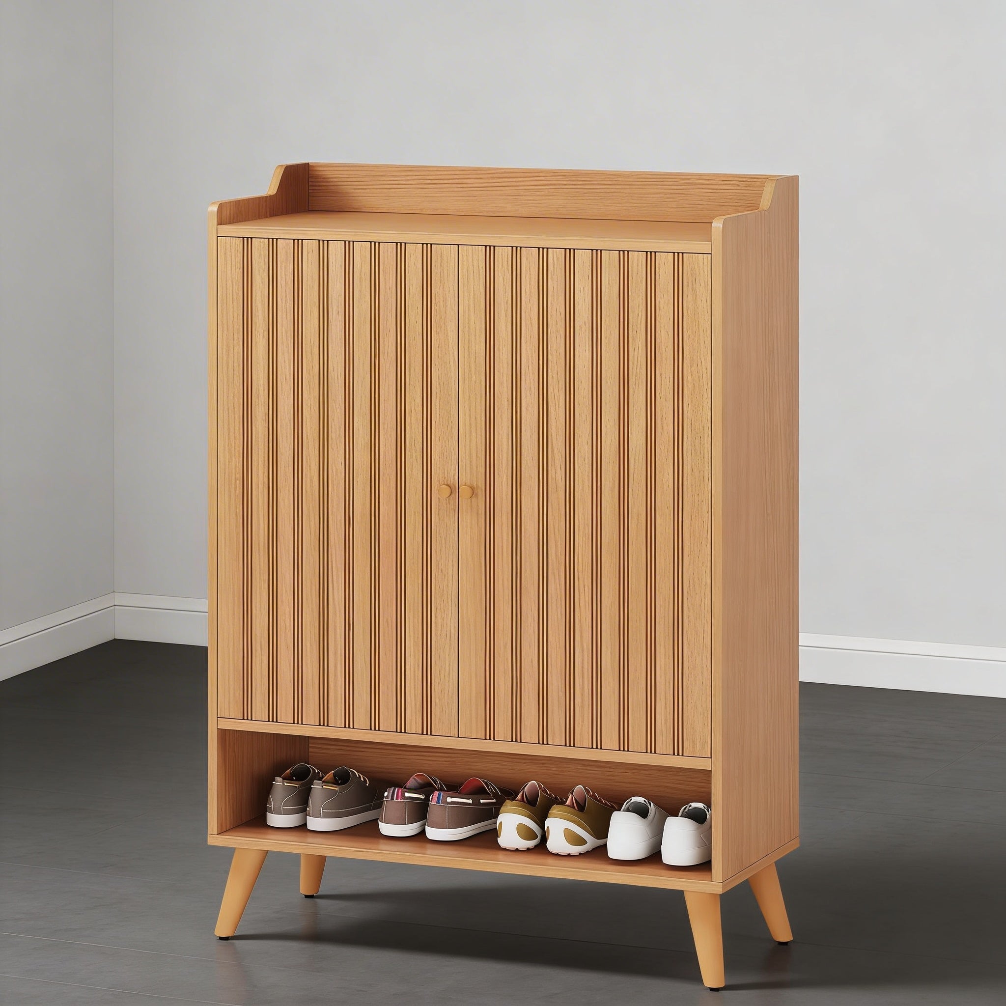 Meuble de Rangement 2 Portes Rainuré avec Motif Géométrique