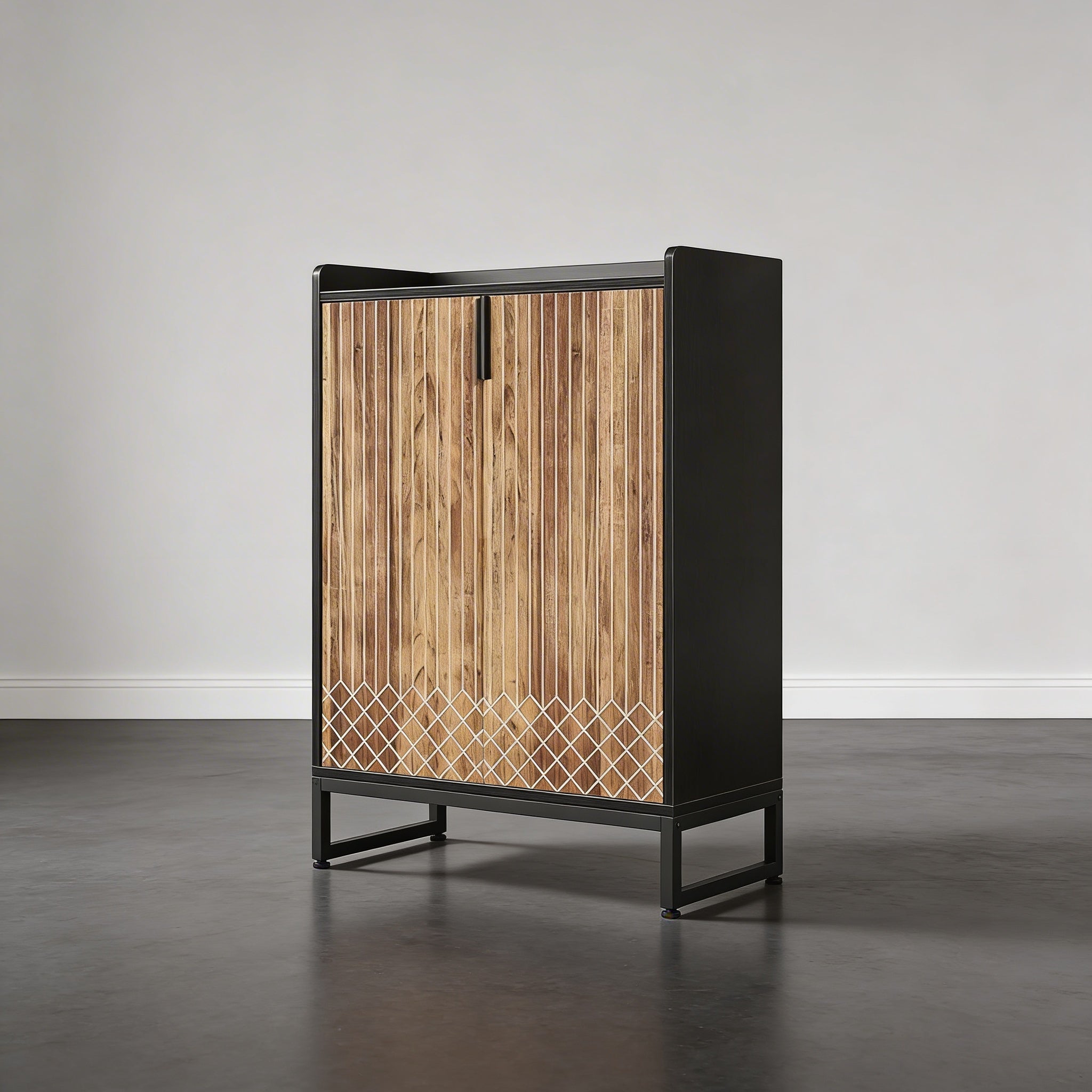Meuble de Rangement 2 Portes Rainuré avec Motif Géométrique