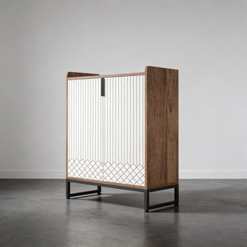Meuble de Rangement 2 Portes Rainuré avec Motif Géométrique