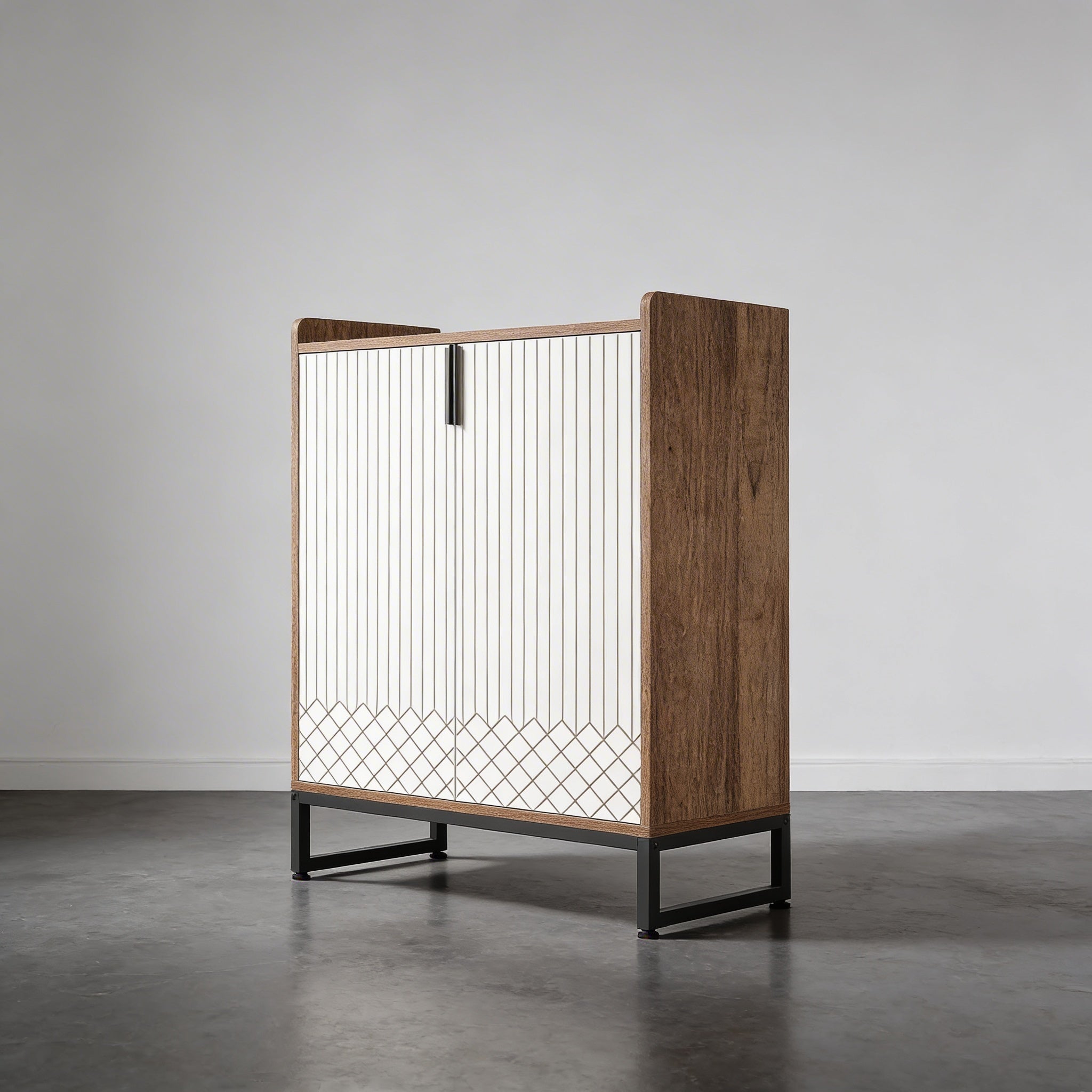 Meuble de Rangement 2 Portes Rainuré avec Motif Géométrique