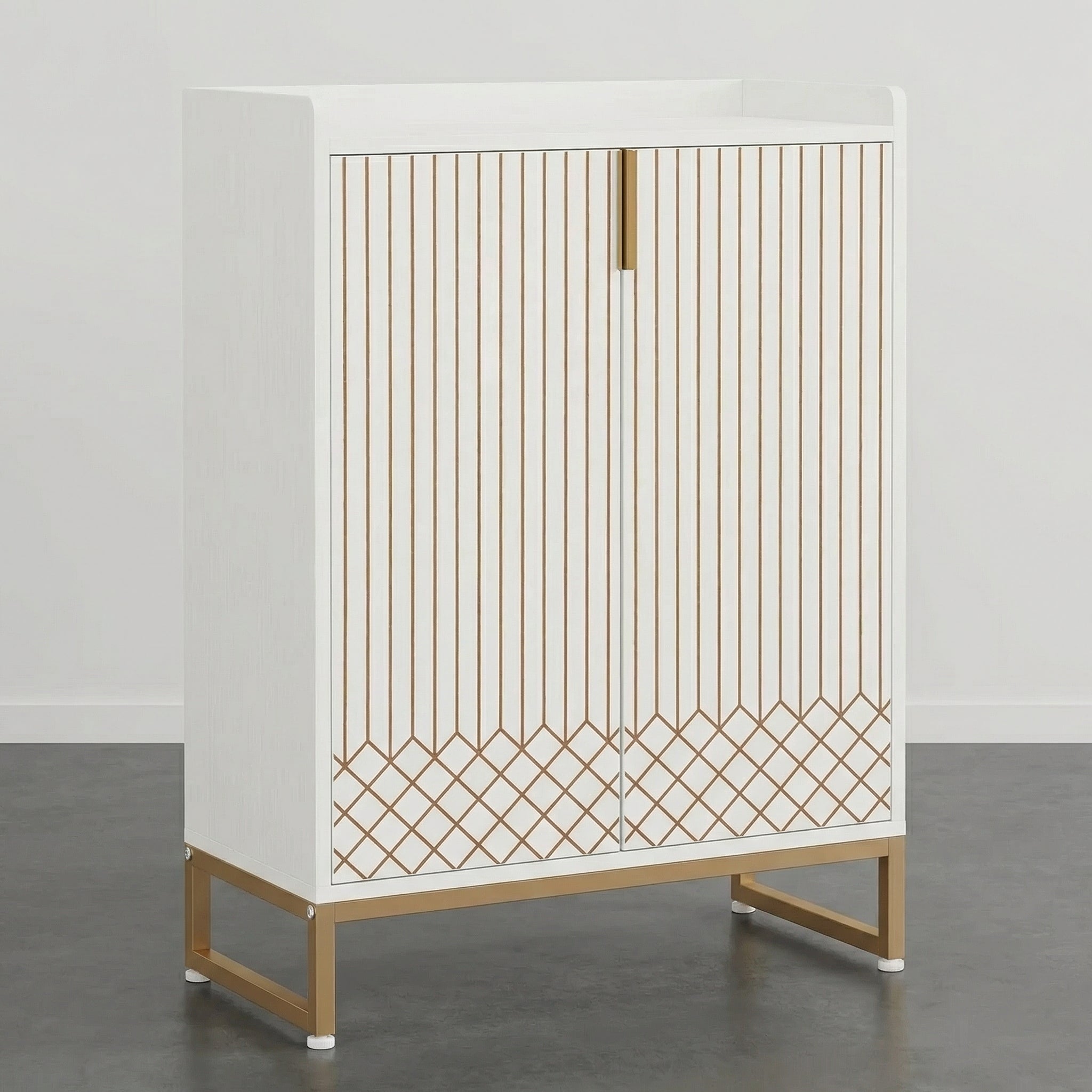 Meuble de Rangement 2 Portes Rainuré avec Motif Géométrique