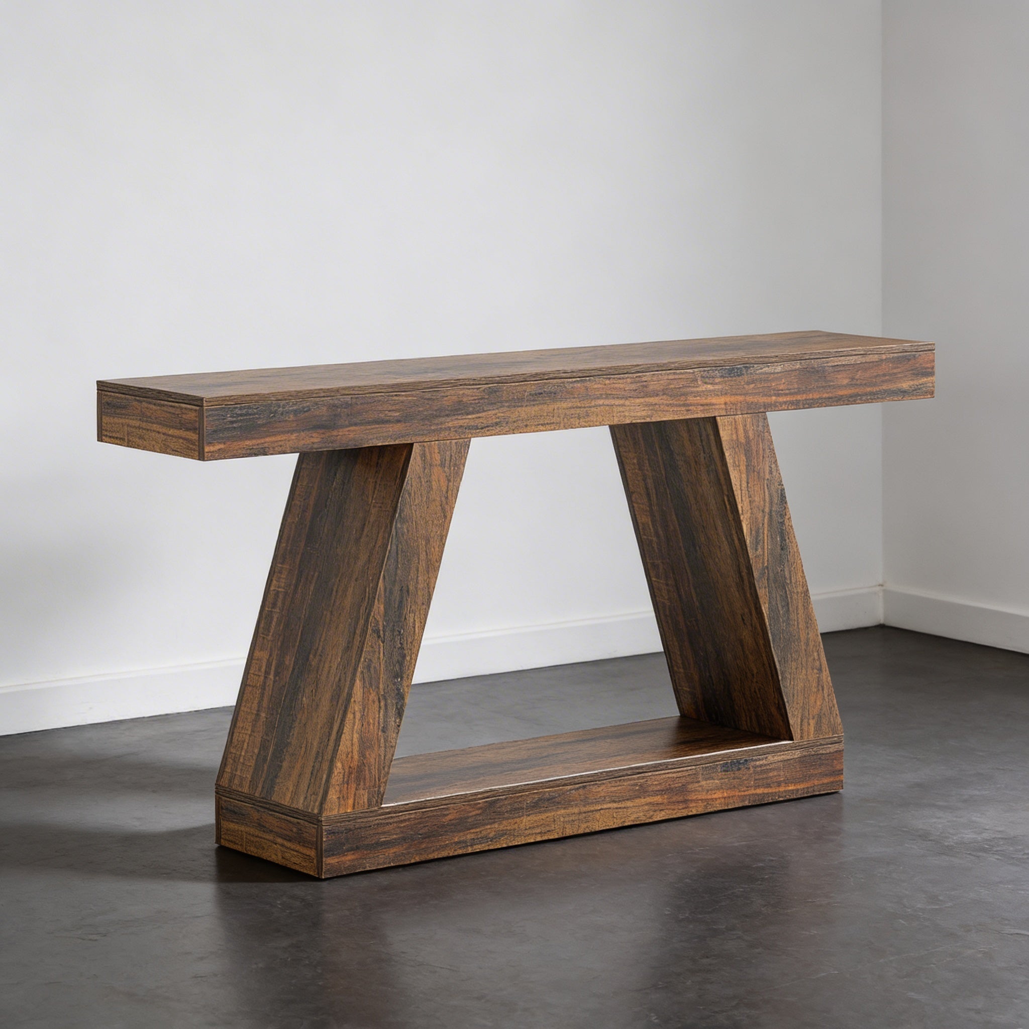 Console en Bois avec Piètement Géométrique Trapèze
