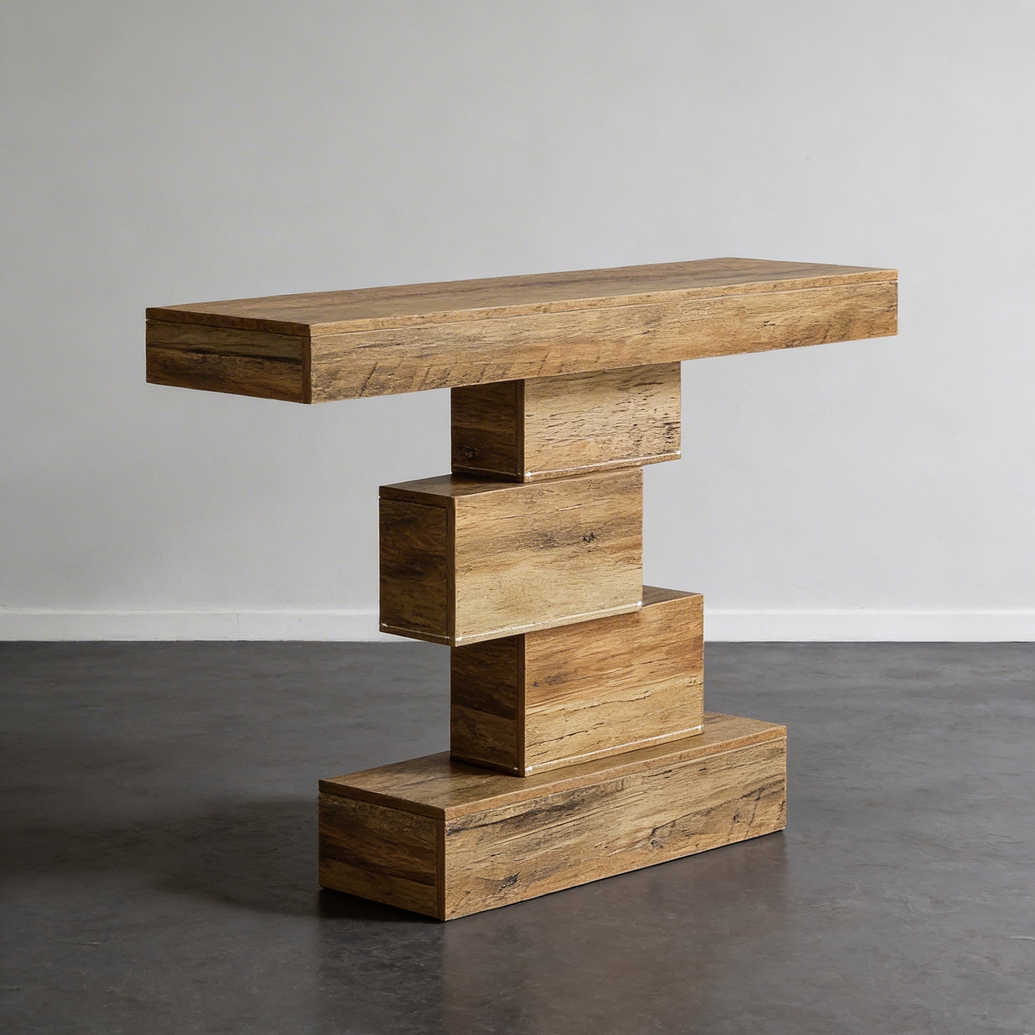 Console en Bois Naturel avec Piètement Central Asymétrique Sculptural