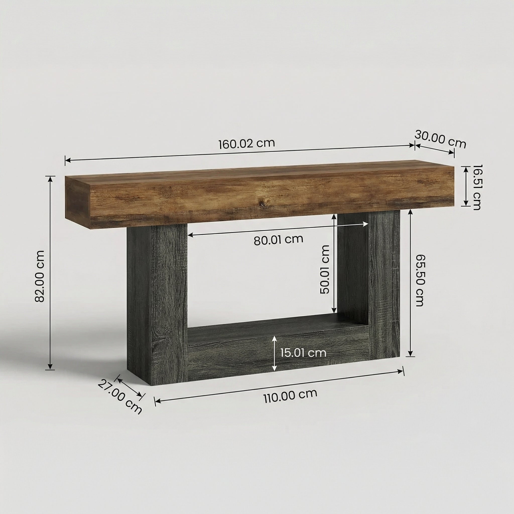 Console en Bois Bicolore avec Plateau Longiligne et Piètement Rectangulaire Architectural