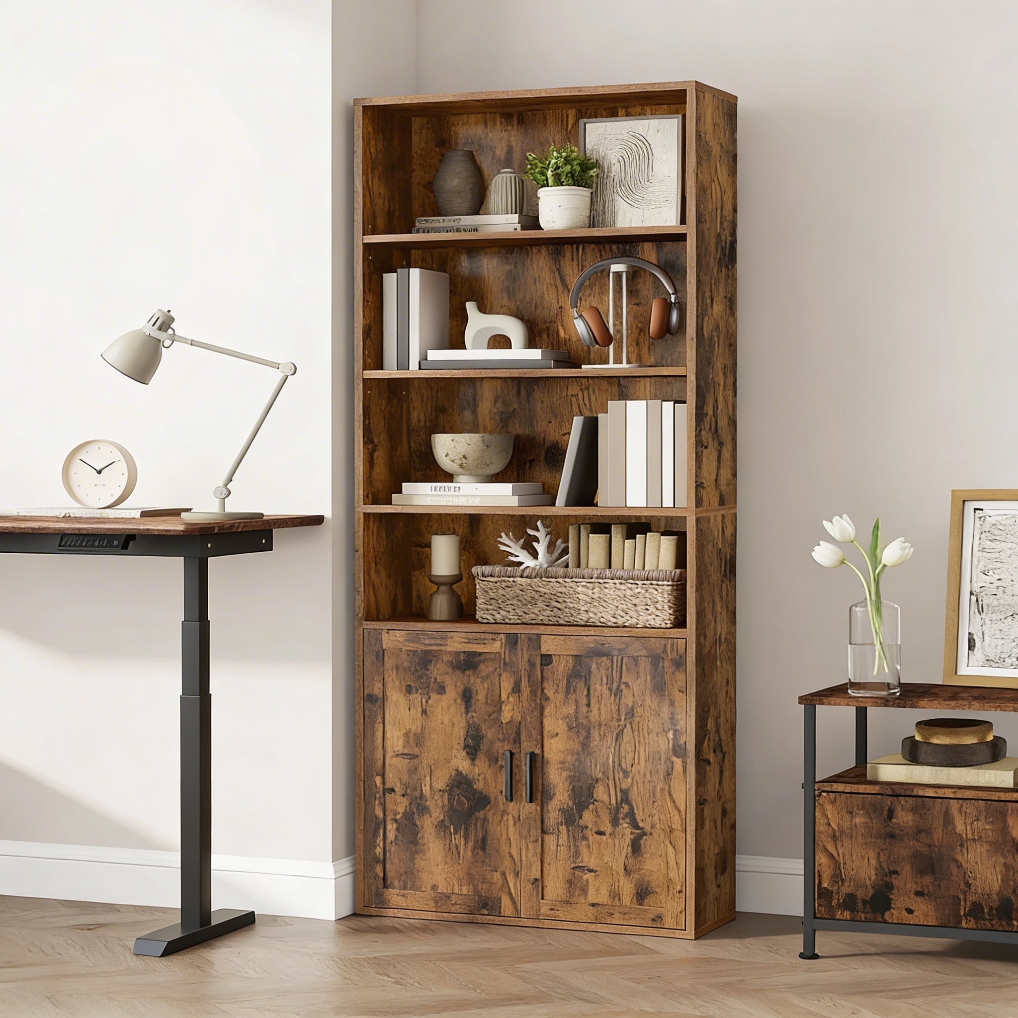 Bibliothèque Bois Rustique avec Placard