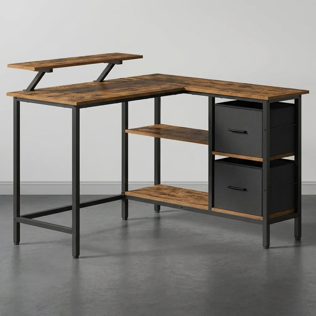 Bureau d’Angle Industriel avec Tiroirs