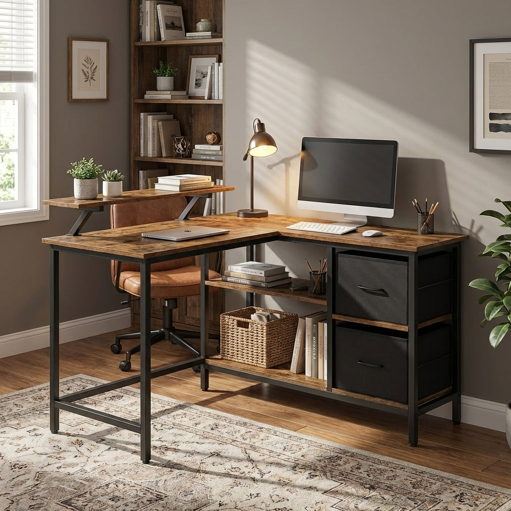Bureau d’Angle Industriel avec Tiroirs