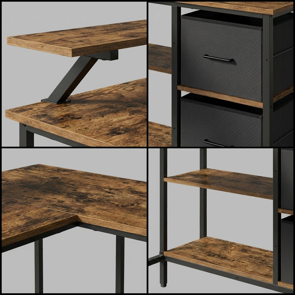 Bureau d’Angle Industriel avec Tiroirs
