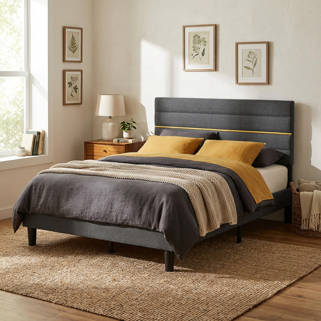 Lit Gris Anthracite avec Tête de Lit