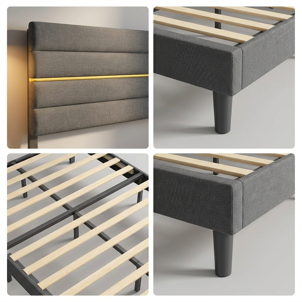 Lit Gris Anthracite avec Tête de Lit