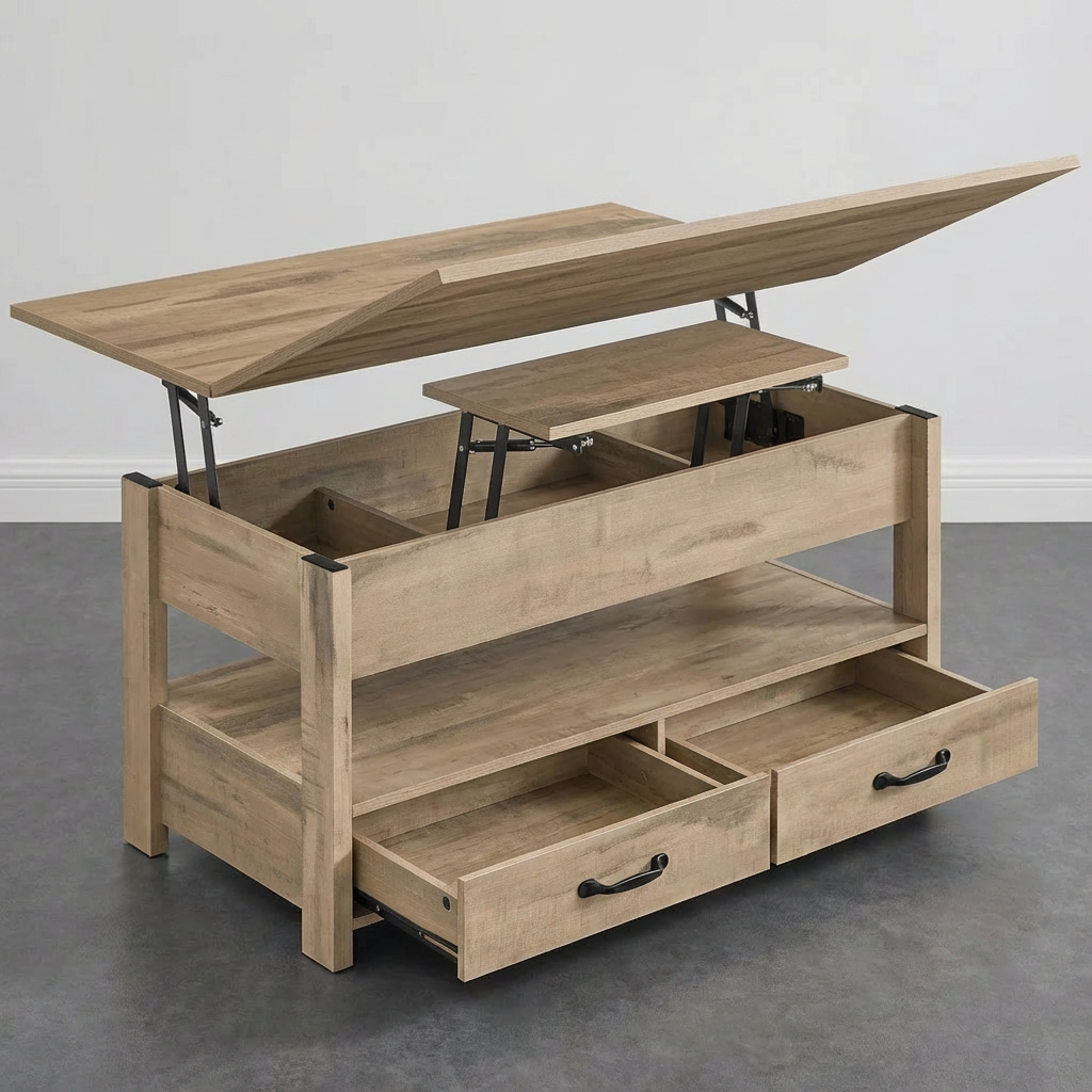 Table Basse Relevable avec Tiroirs