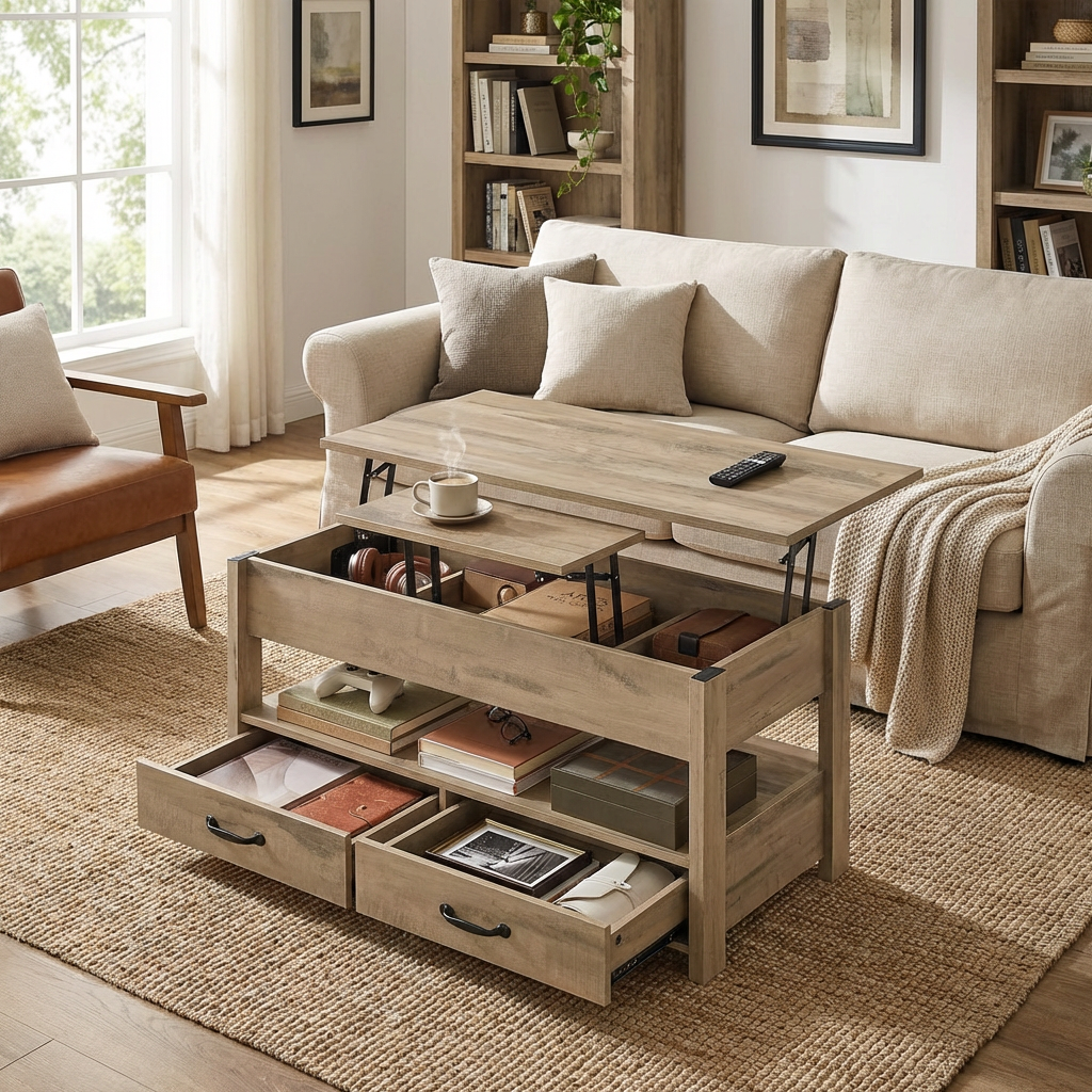 Table Basse Relevable avec Tiroirs