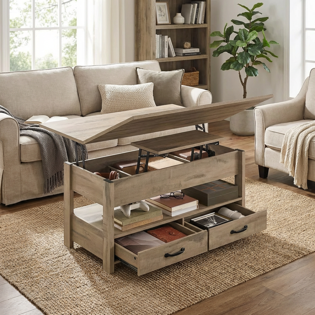 Table Basse Relevable avec Tiroirs