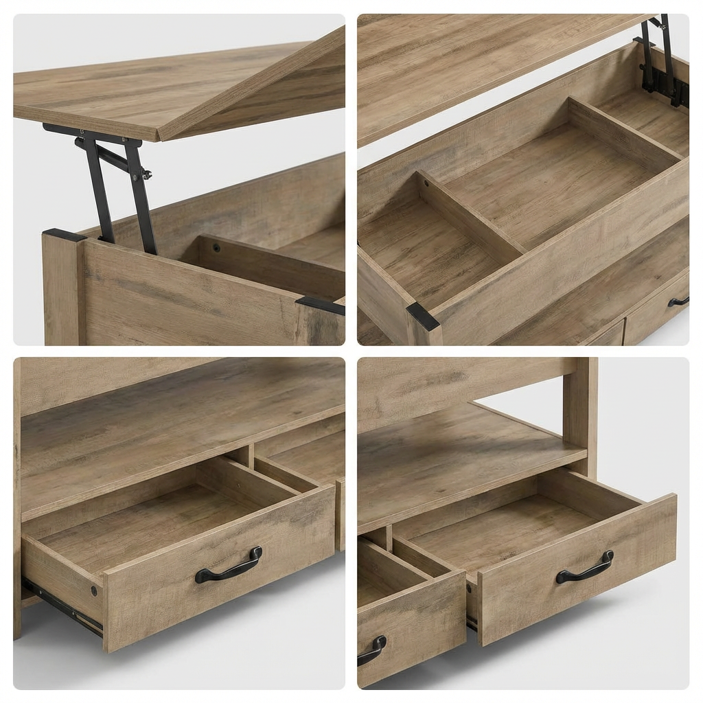 Table Basse Relevable avec Tiroirs