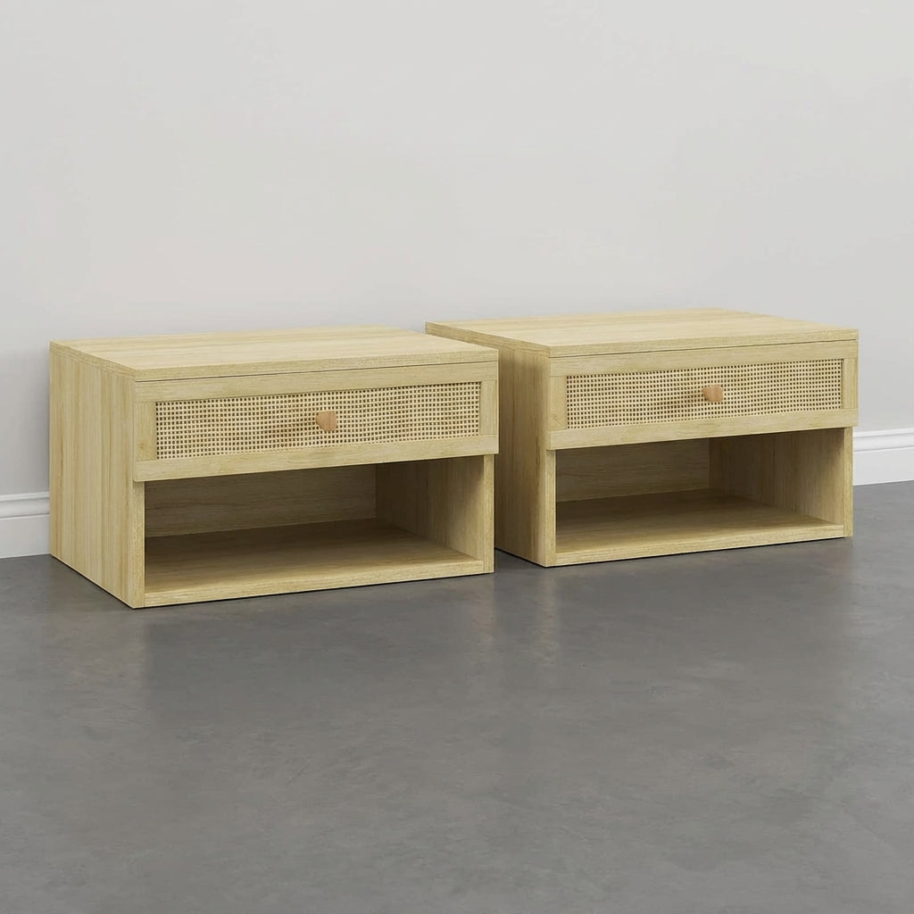 Lot de 2 Tables de Chevet Cannage
