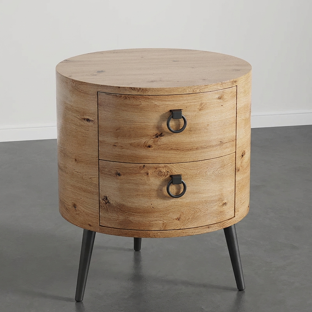 Table de Chevet Ronde 2 Tiroirs
