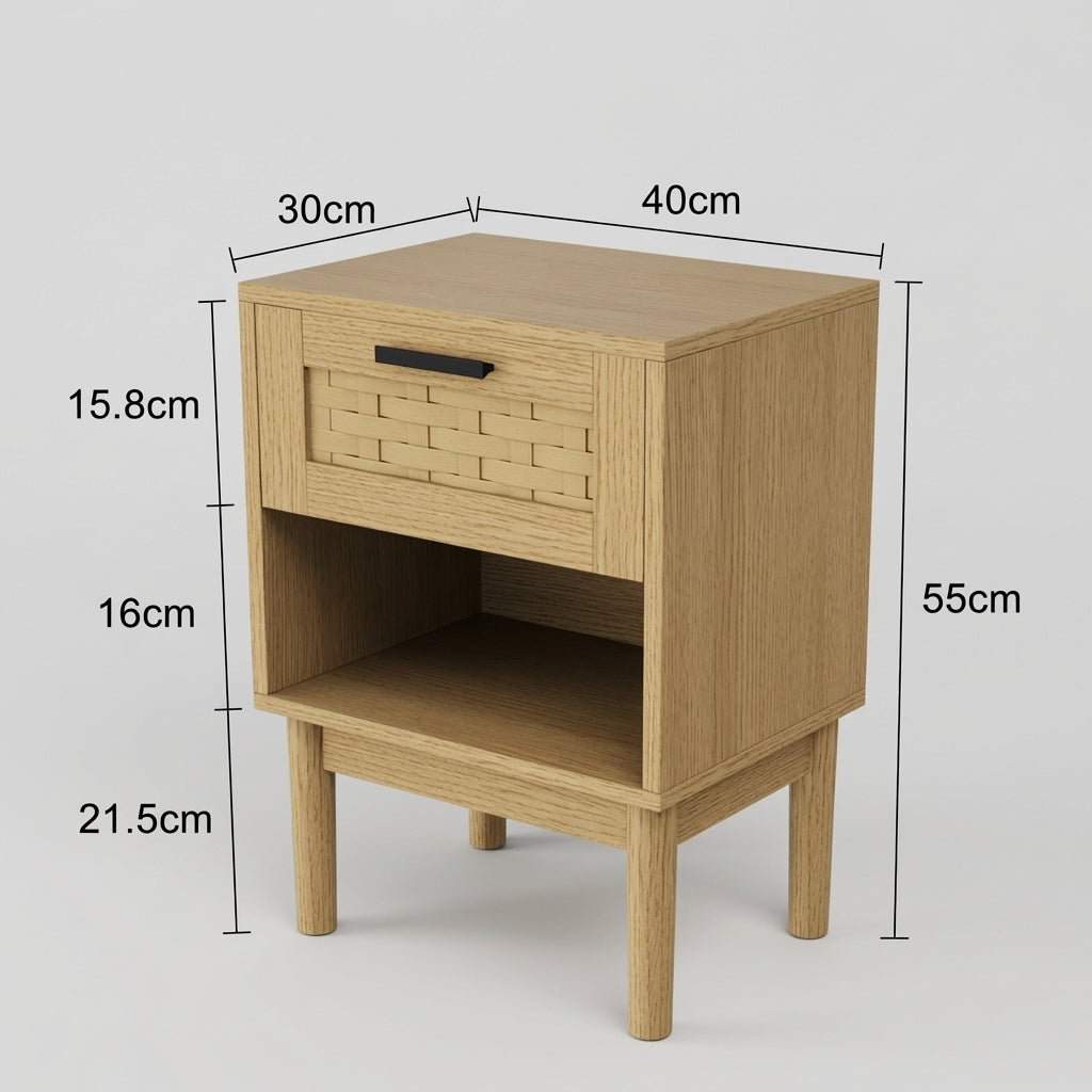 Lot de 2 Tables de Chevet avec Tiroir Tressé