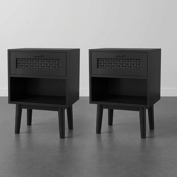 Lot de 2 Tables de Chevet avec Tiroir Tressé