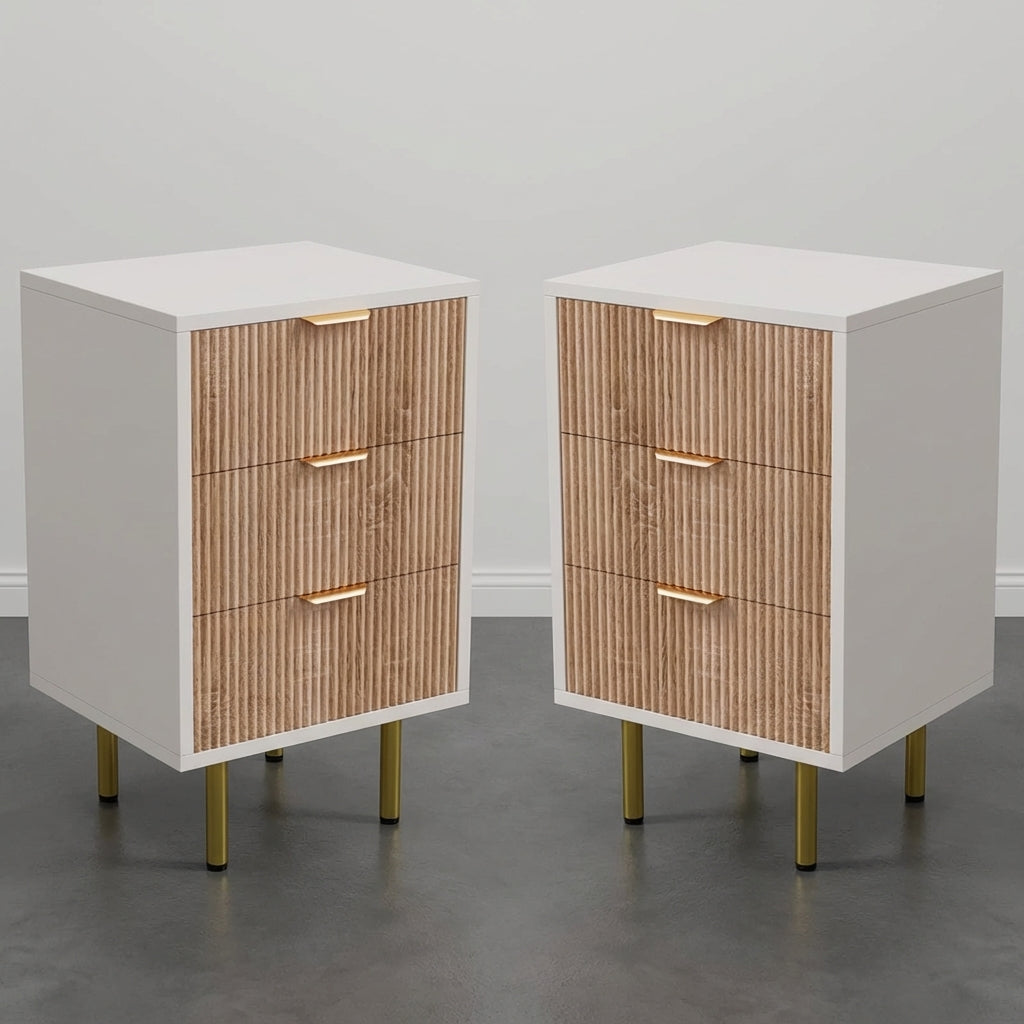 Lot de 2 Tables de Chevet Rainurées