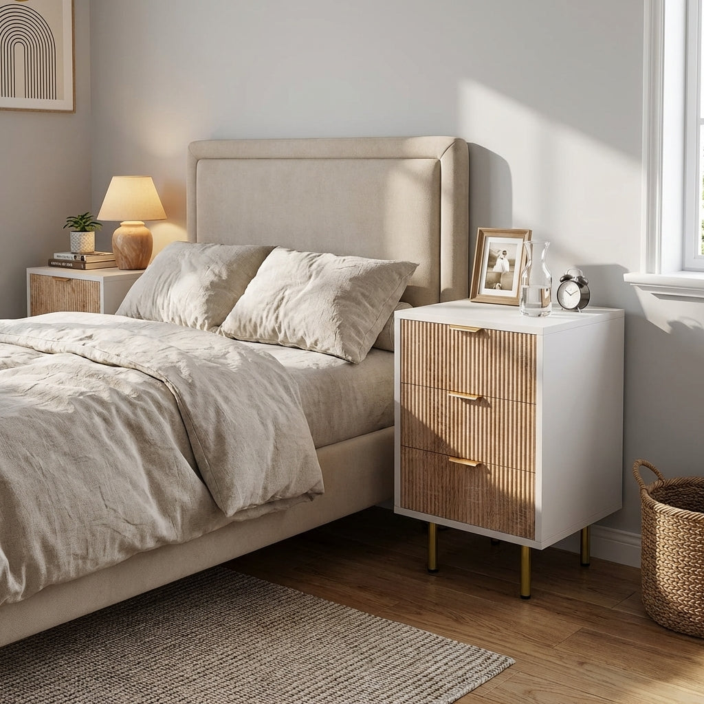 Lot de 2 Tables de Chevet Rainurées