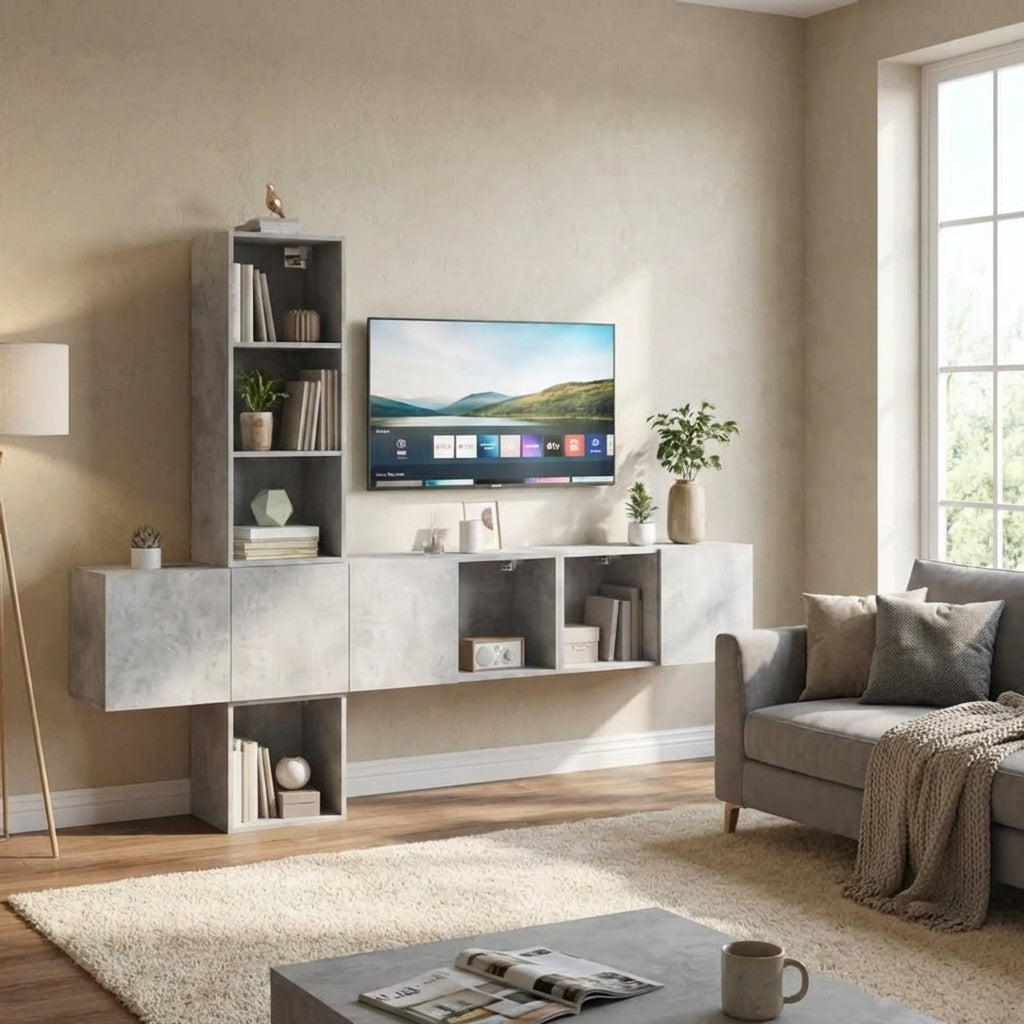 Meuble TV Mural 8 rangements