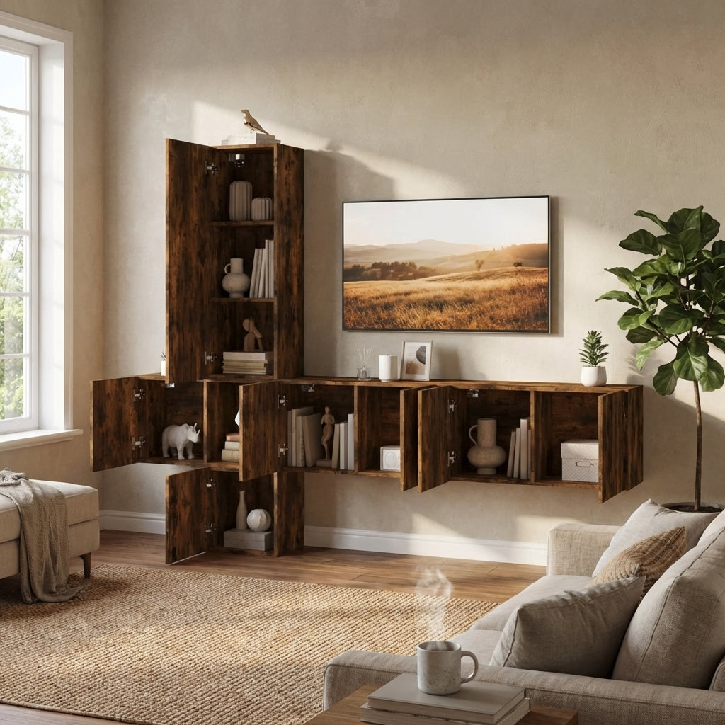 Meuble TV Mural 8 rangements