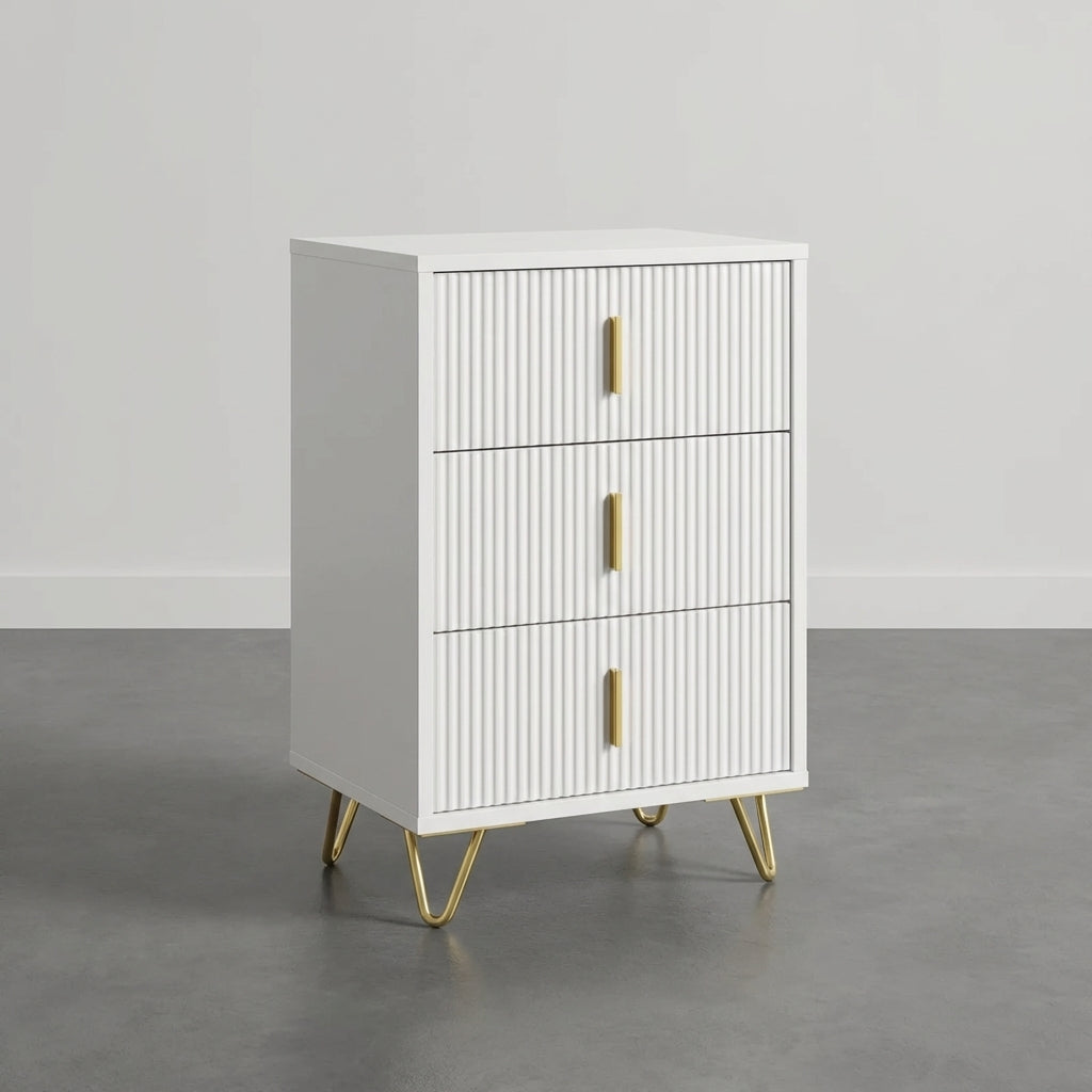 Table de Chevet Rainurée 3 Tiroirs