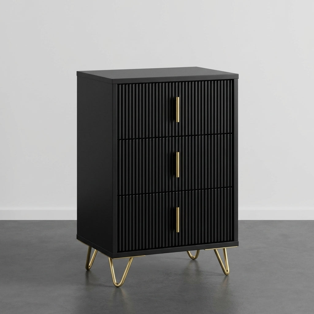 Table de Chevet Rainurée 3 Tiroirs