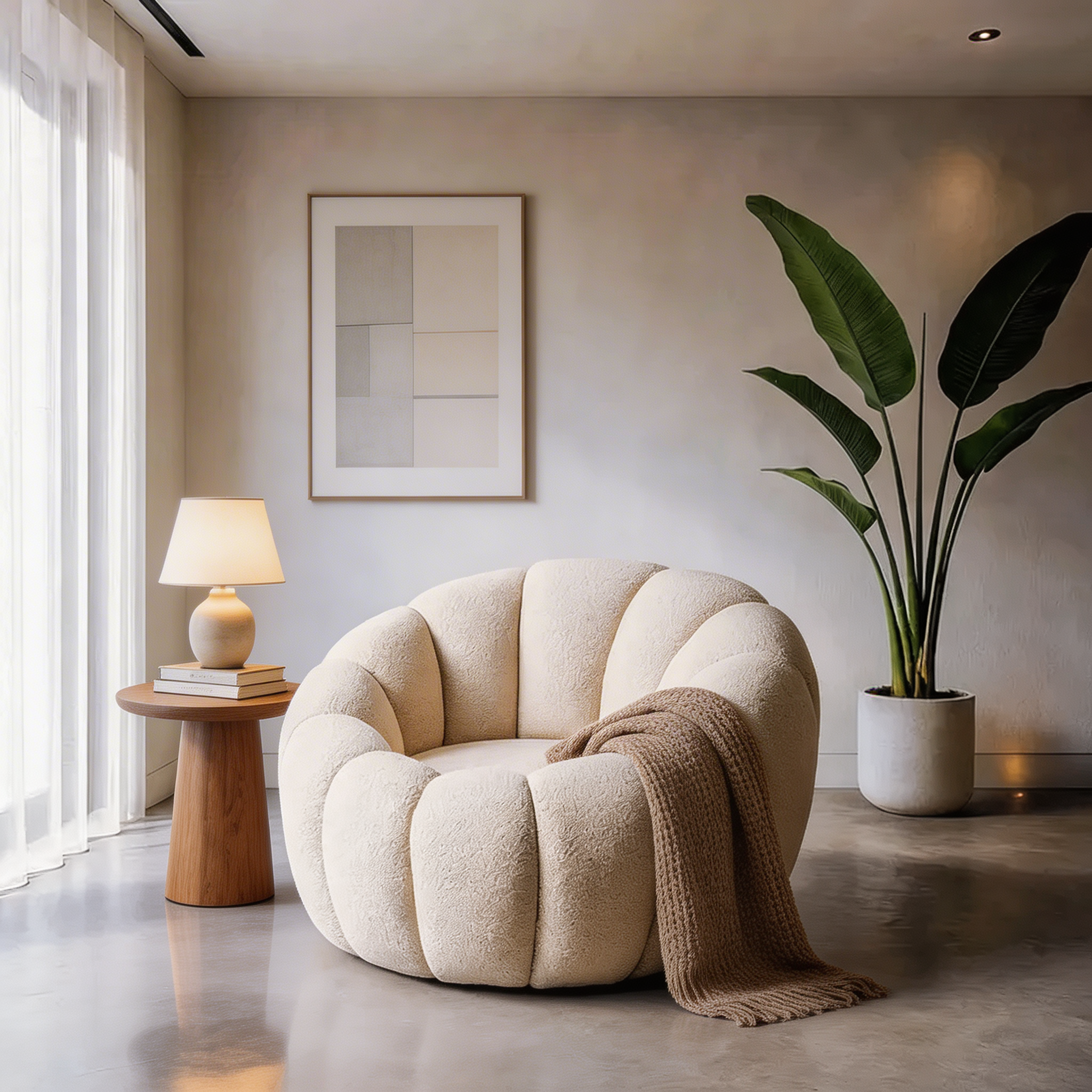 Fauteuil Pouf en bouclette design Coquillage