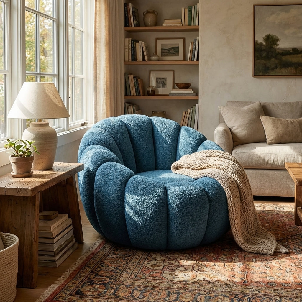 Fauteuil Pouf en bouclette design Coquillage