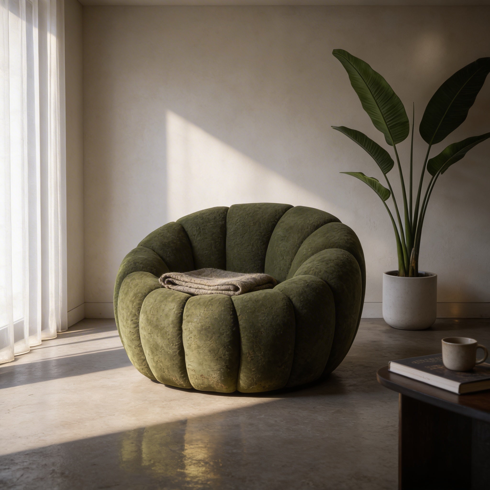 Fauteuil Pouf en bouclette design Coquillage