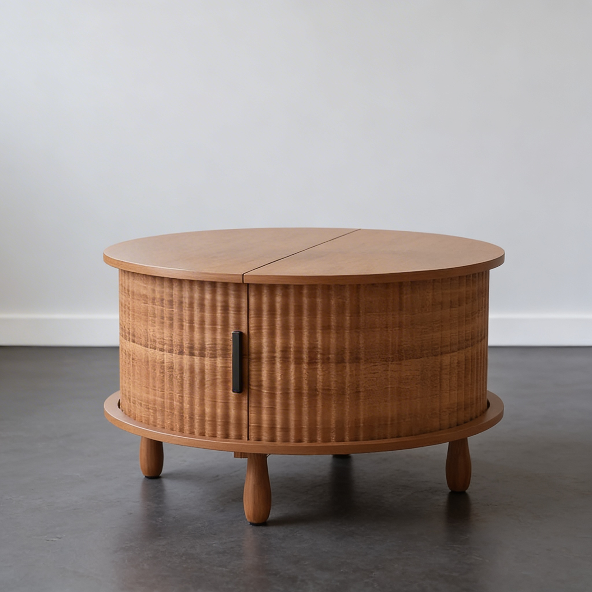 Table Basse Ronde en Bois Naturel et Rotin