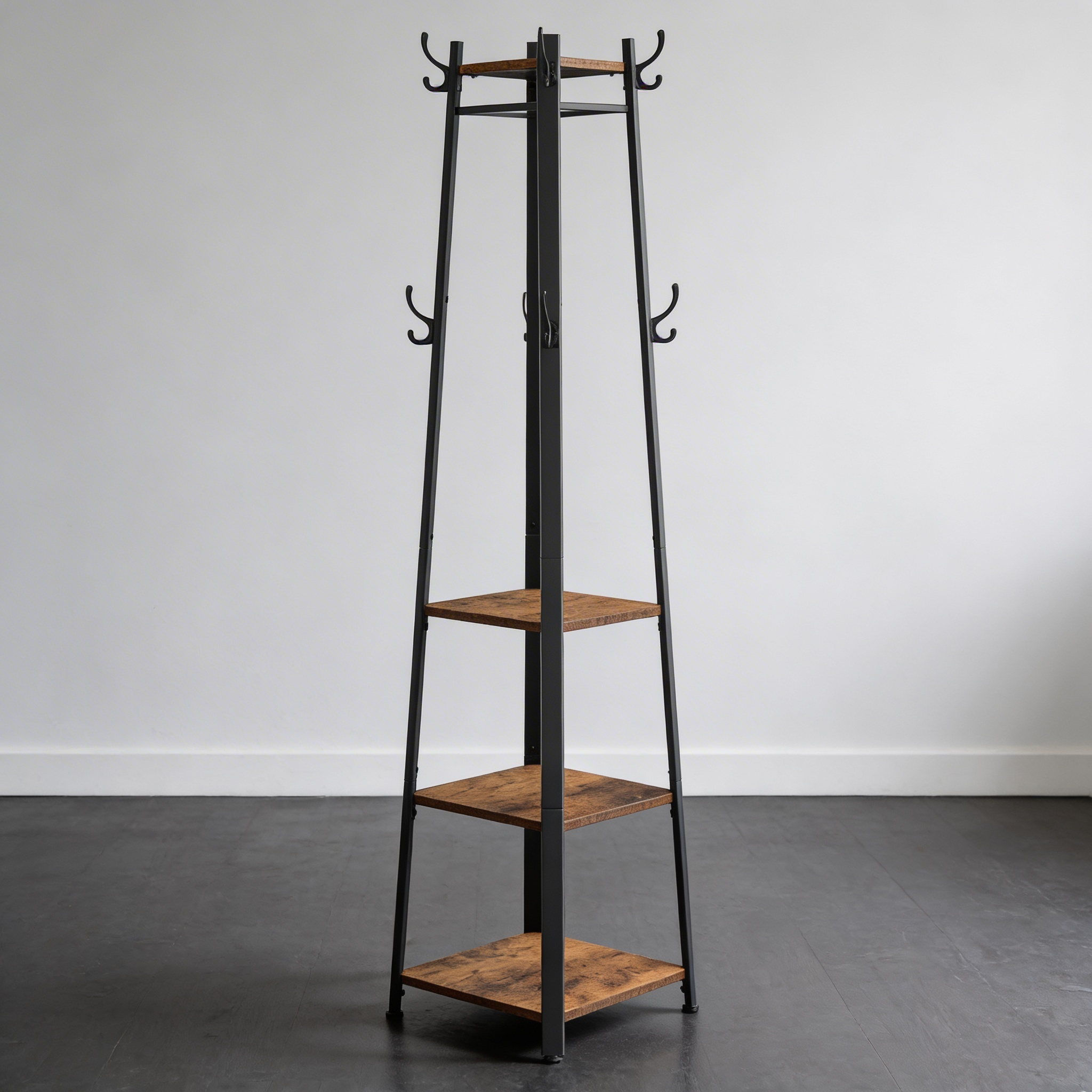 Porte-Manteau avec Étagères en Bois et Métal