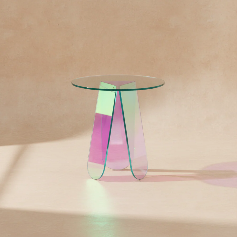 Table basse acrylique iridescente design