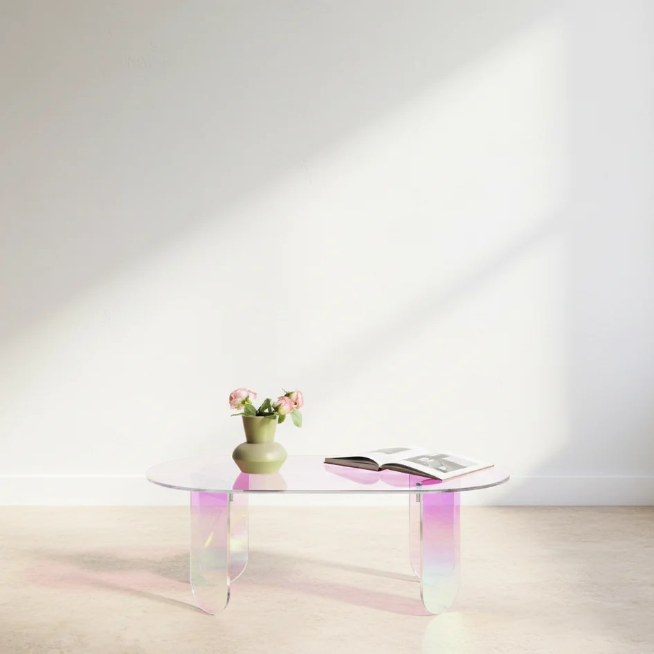 Table basse acrylique iridescente design